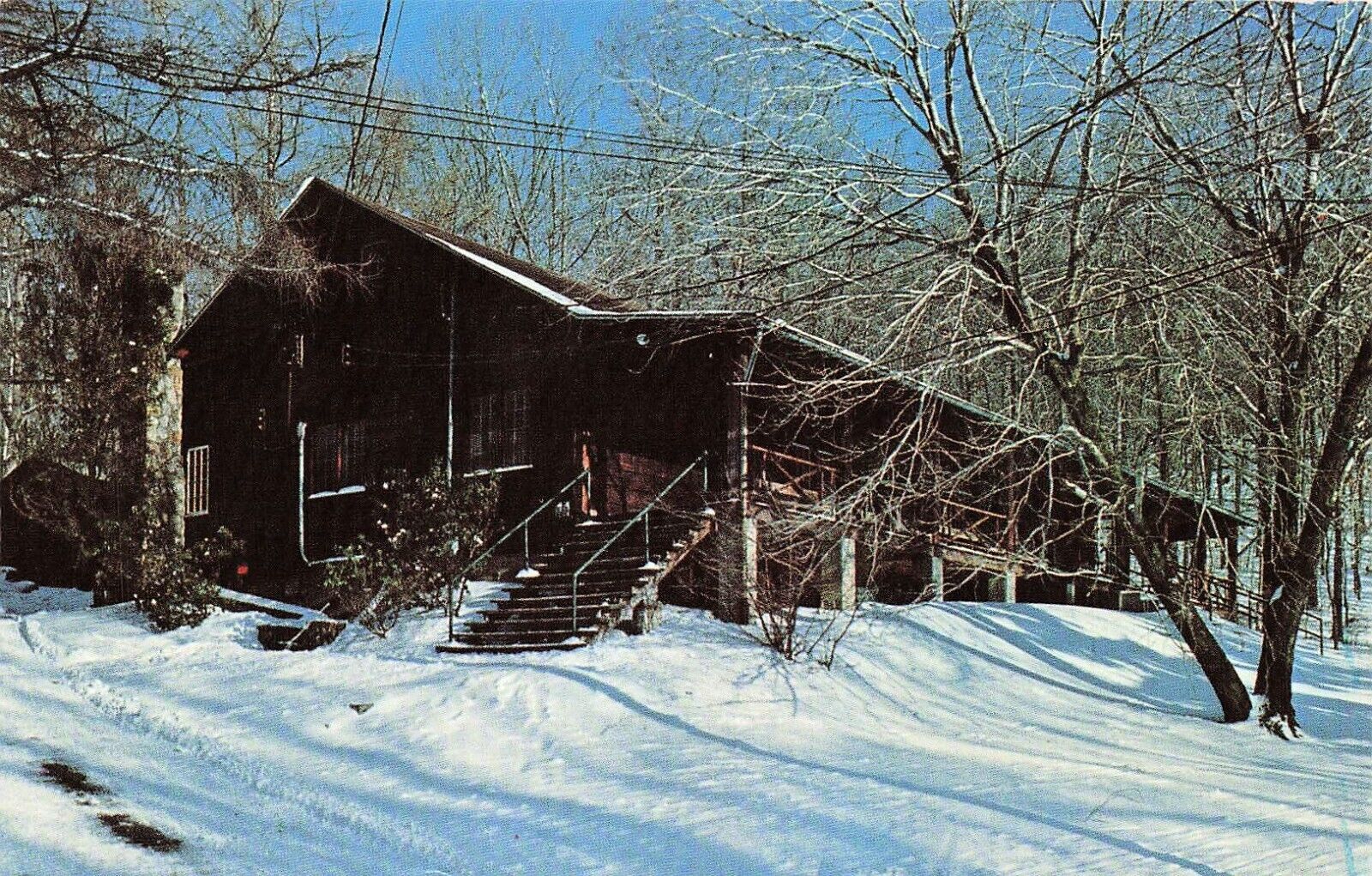 Indiana University of Pennsylvania Lodge Ski Hut Cabin Winter Vtg Postcard D60