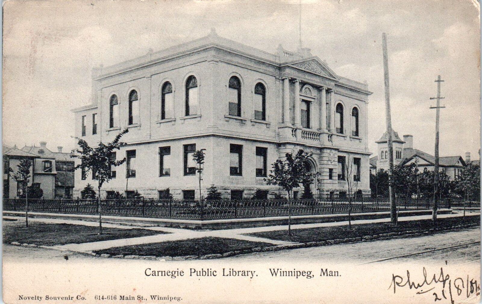 WINNIPEG, Man, Canada   CARNEGIE PUBLIC LIBRARY   1908?  Postcard