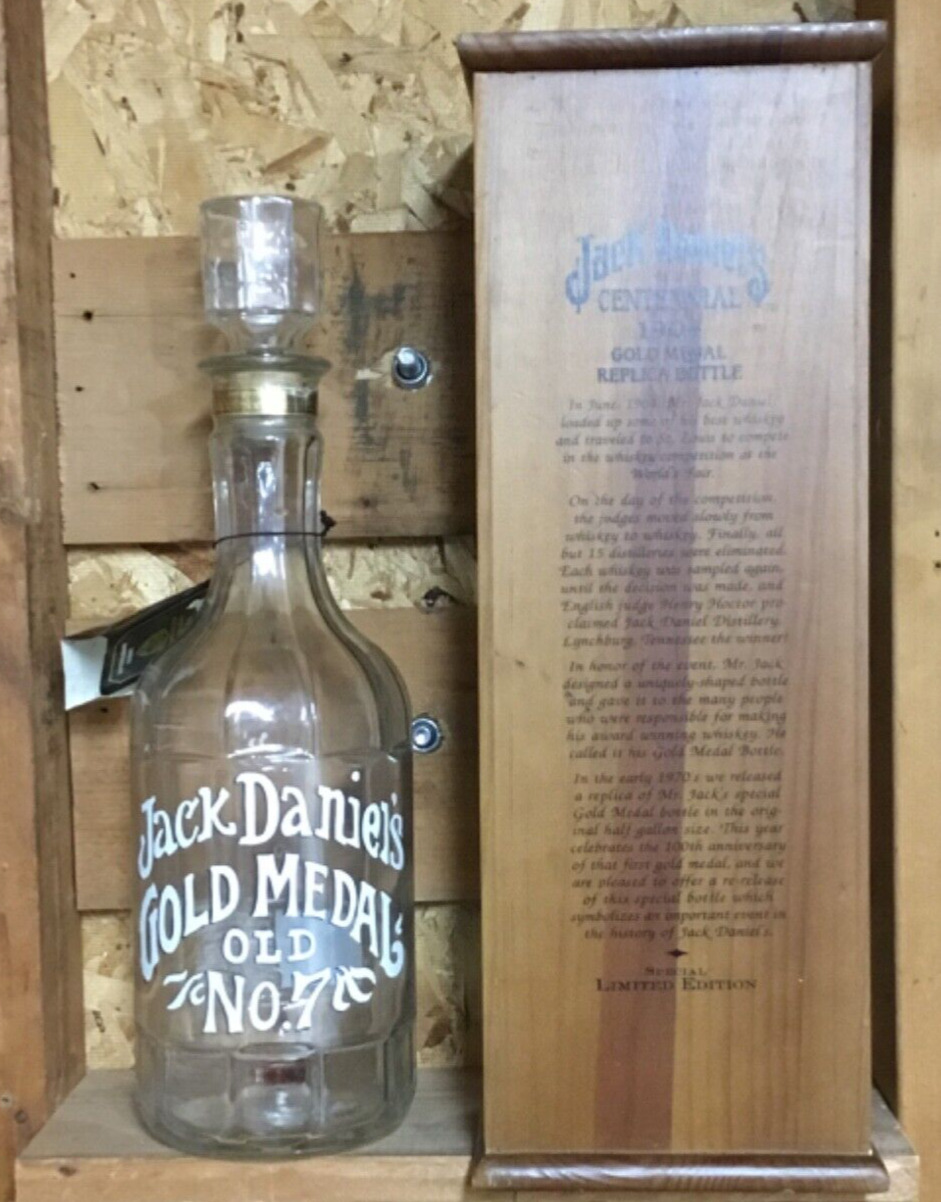 Rare Empty Jack Daniel’s 100th Anniversary Gold Medal whiskey bottle and box