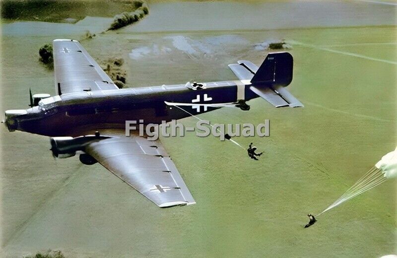WW2 Picture Photo German Paratroopers Jump Out of a Junkers Ju-52 8278