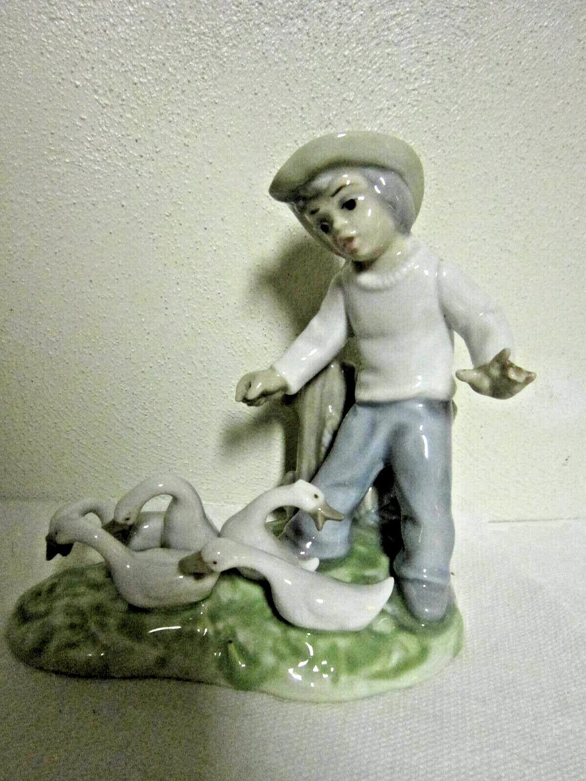 Vintage Tengra Boy w/Geese Porcelain Figurine Made in Spain ~ 7\
