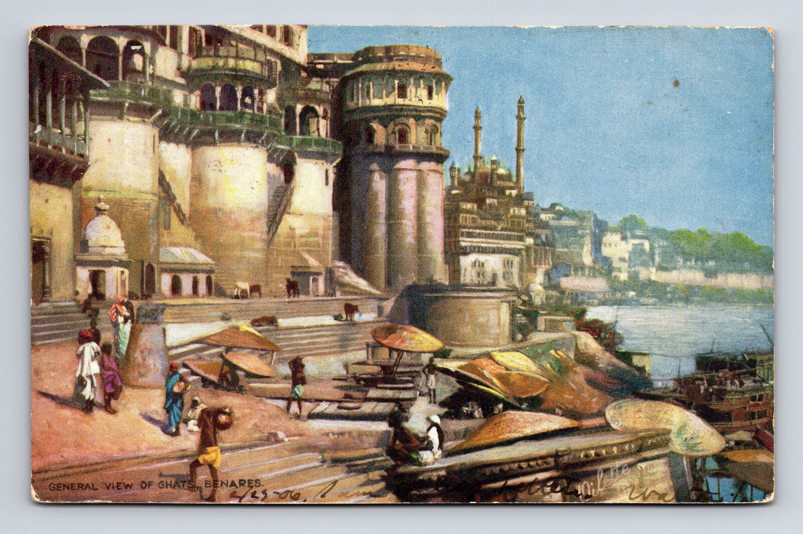 c1906 View of Ghats Benares India Raphael Tuck's Oilette Postcard