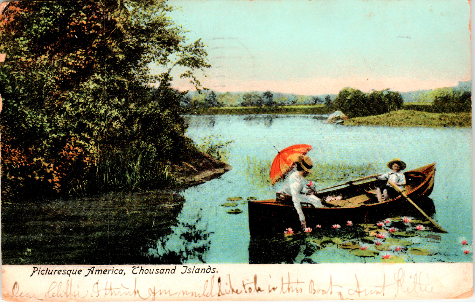 Vintage 1906 Postcard Picturesque Americ Couple In a Canoe Thousand Islands , NY