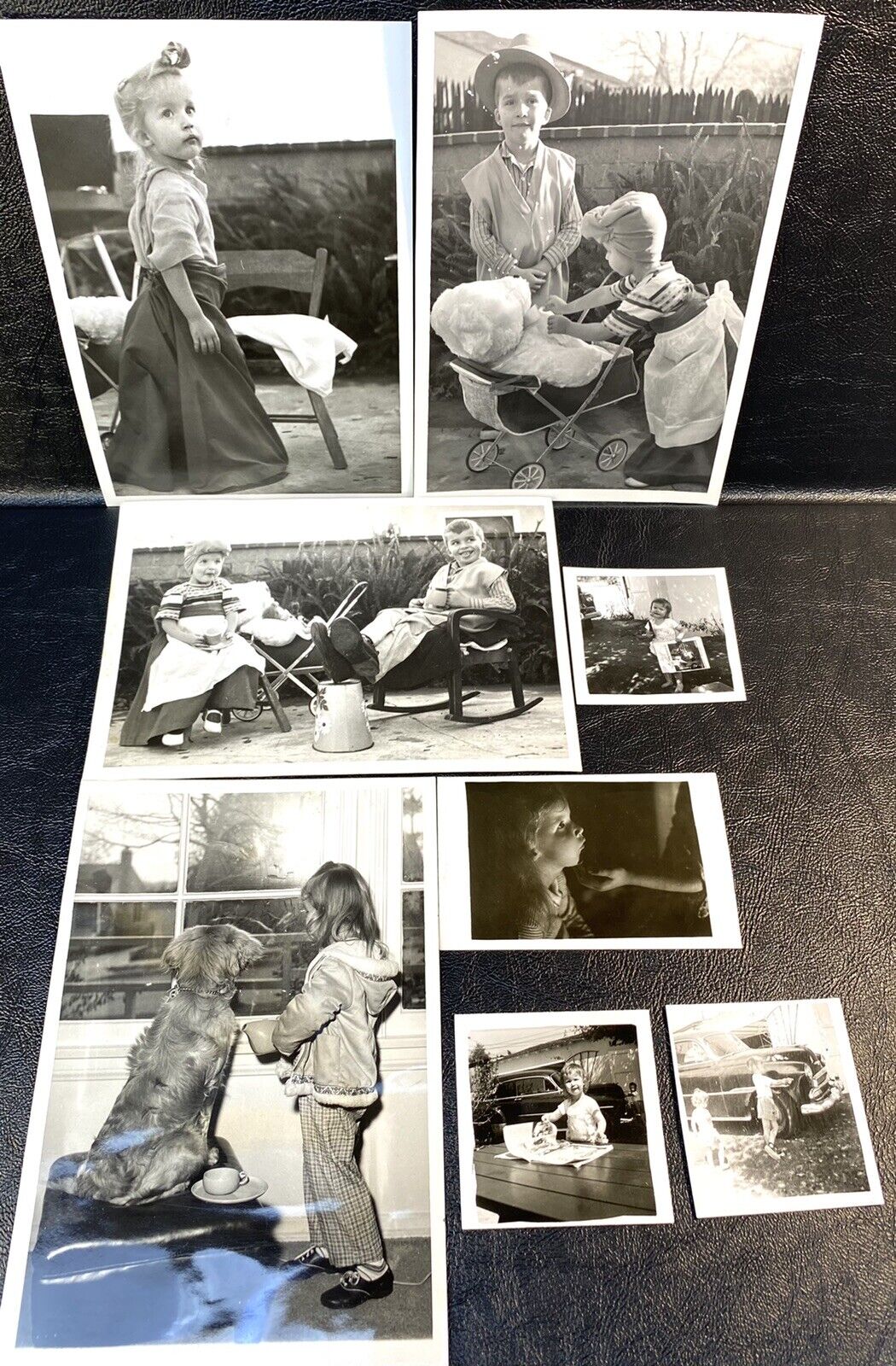 Vtg 1950s Little Girl and Boy Playing Nanny, House, and Grown Up Photograph Lot 