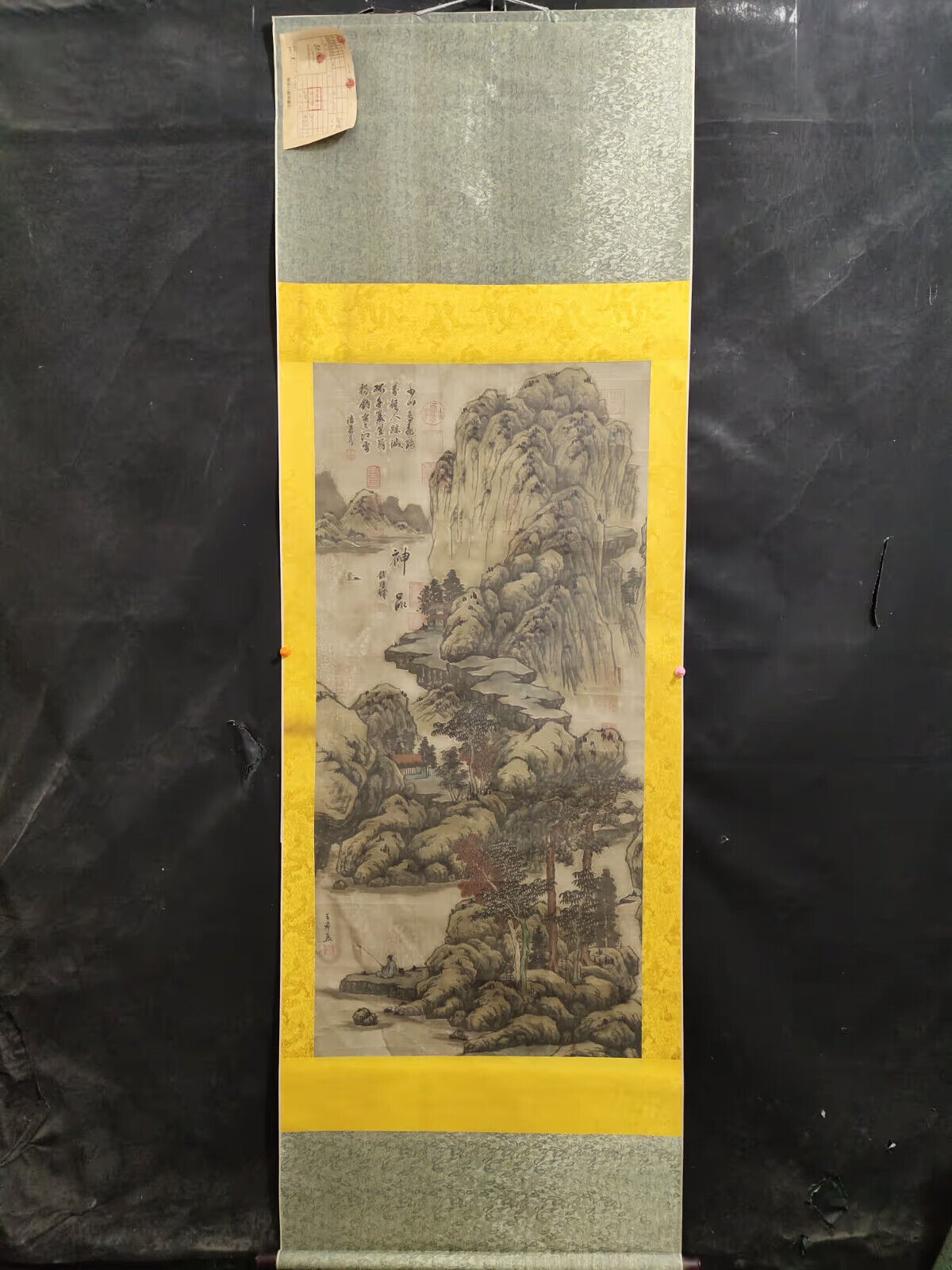Chinese Central Hall Calligraphy & Painting Landscape Scroll by Wang Ximeng