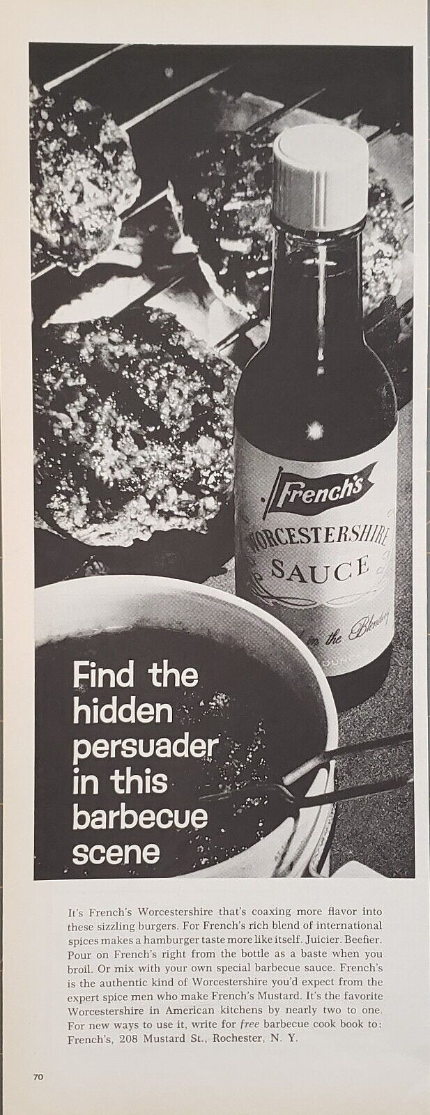 1963 French\'s Worcestershire Sauce Use As Baste On Hamburgers Vintage Print Ad