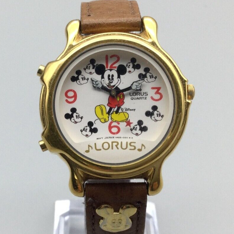Lorus Mickey Mouse Musical Watch Unisex Its a Small World Leather New Battery a1