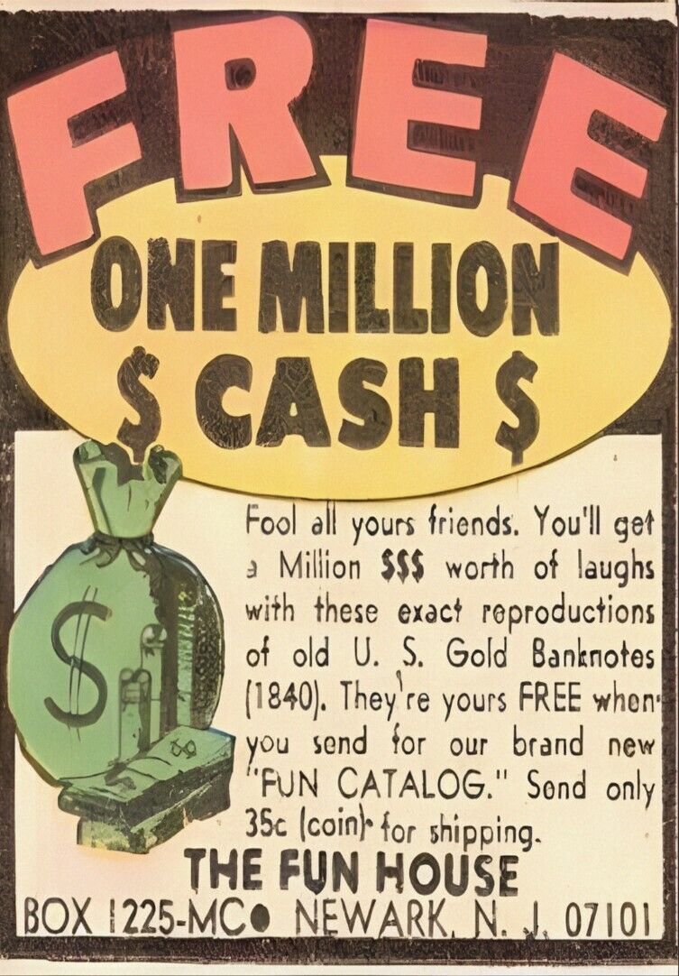 Vintage Free Million Cash Ad on Fridge Magnet 2.5 x 3.5\