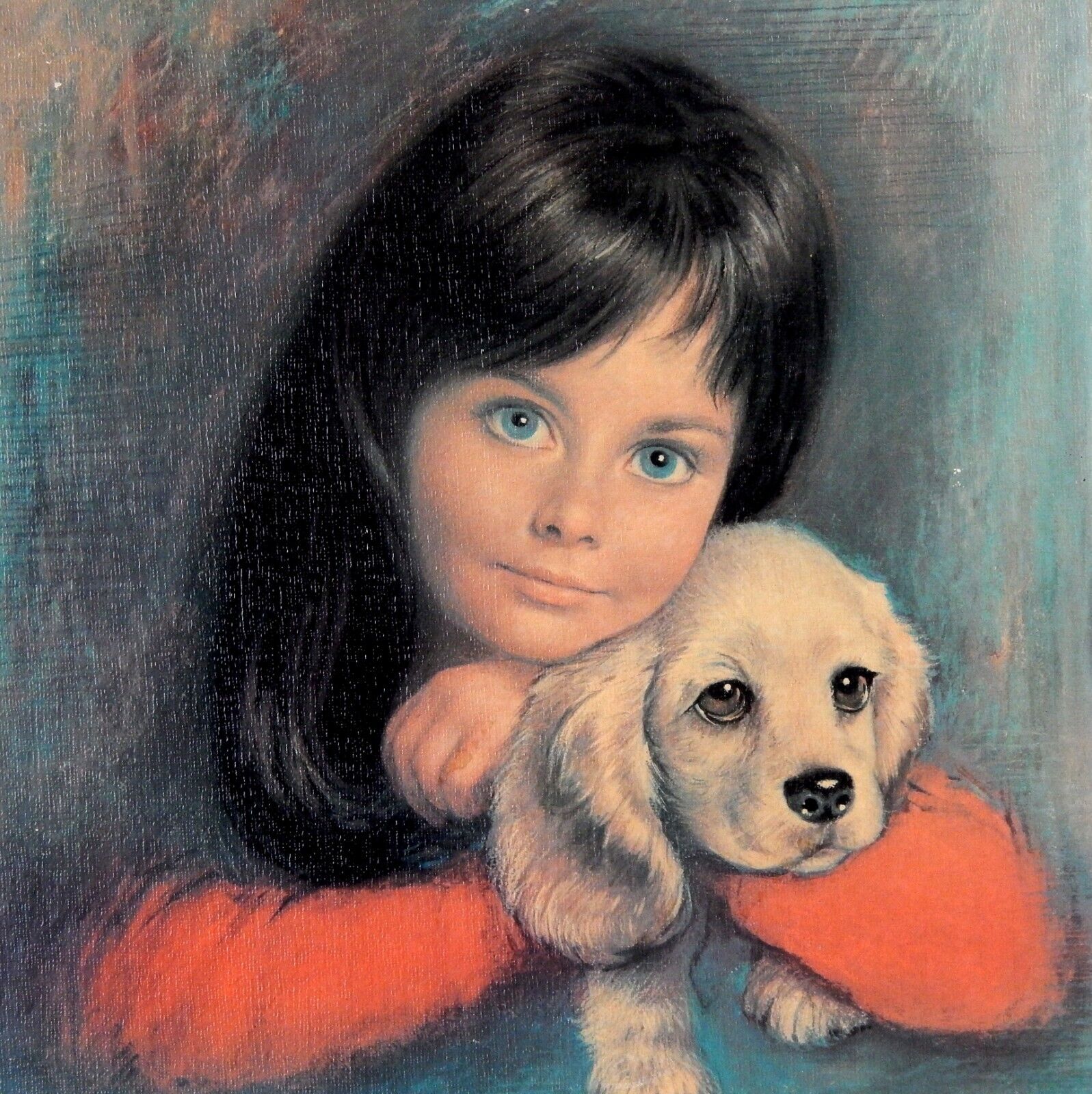 Vintage Kitsch 1960s Puppy Love Print By Louis Shabner Mid Century Girl & Dog