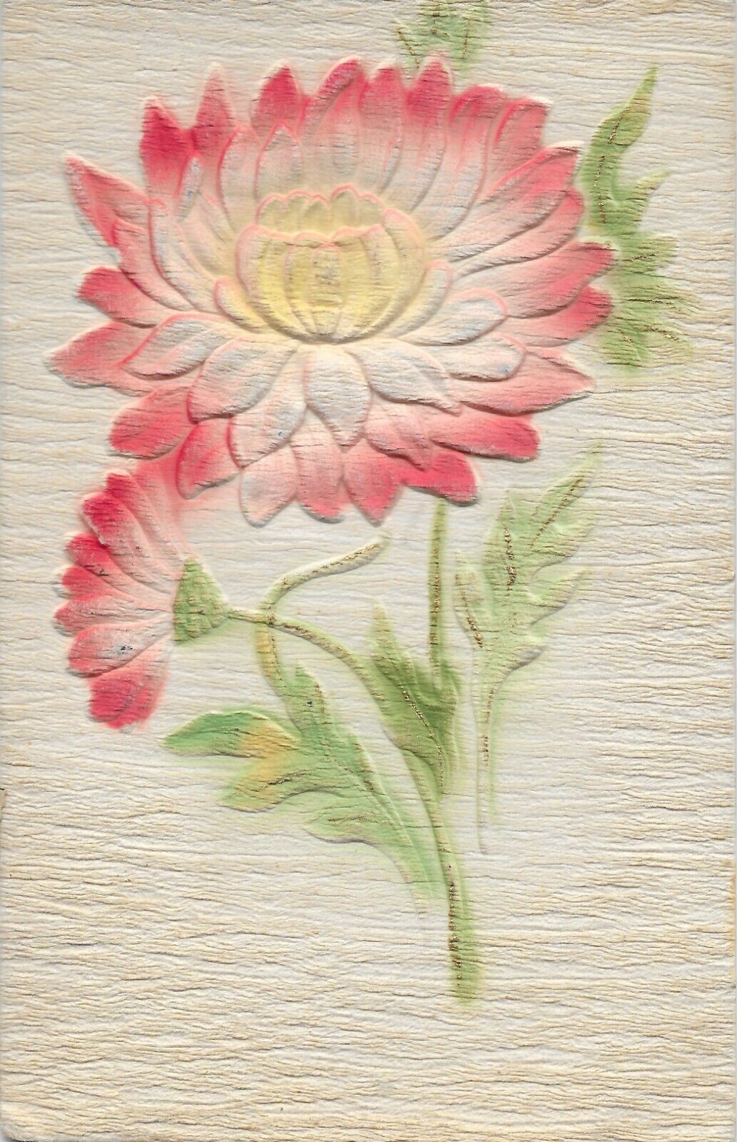 Postcard Raised Felt Flower Airbrushed Plant Made in Germany Novelty Best Wishes