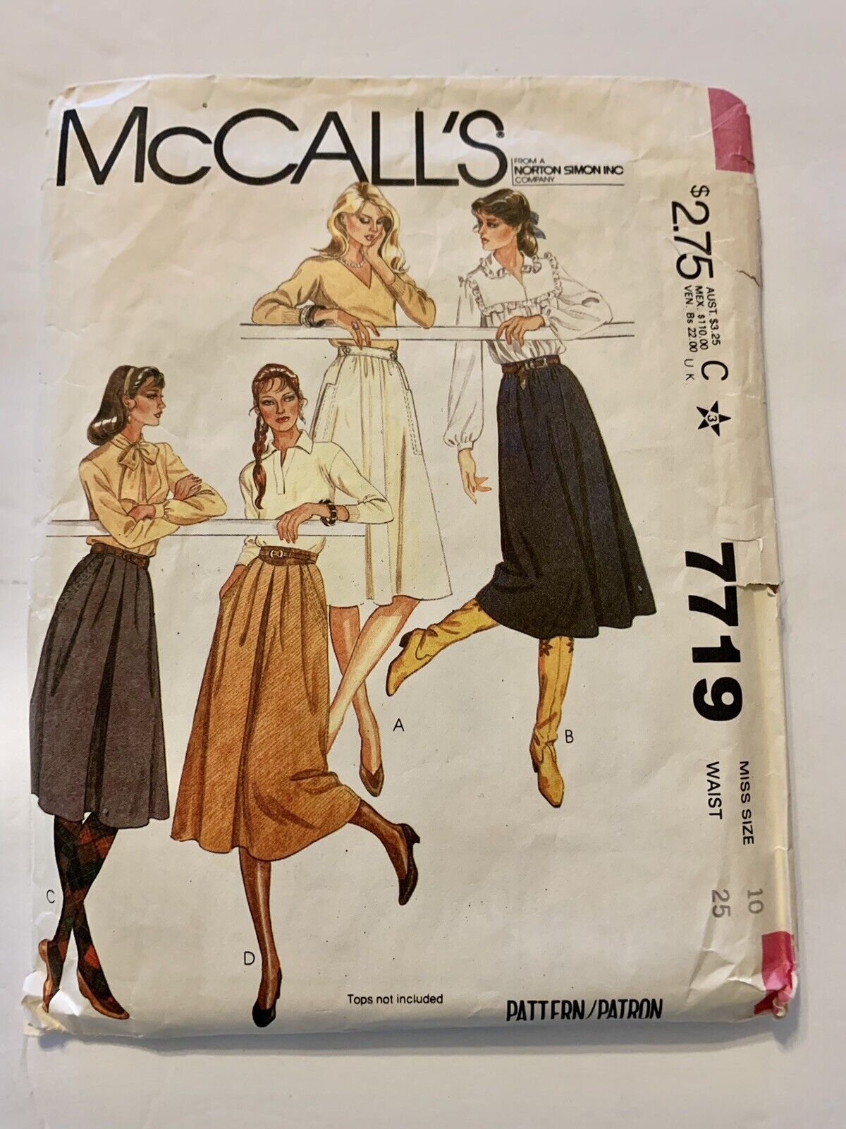 Vintage 80s McCalls 7719  Flared And Gathered Skirts Size 10 Waist 25 Hip 34 1/2