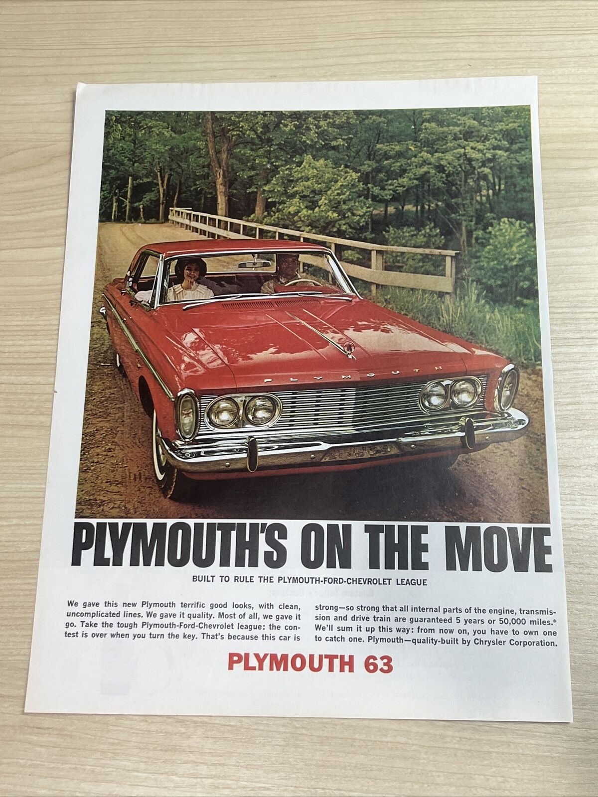 1963 Plymouth On The Move Red 1962 Vintage Print Ad Life Magazine