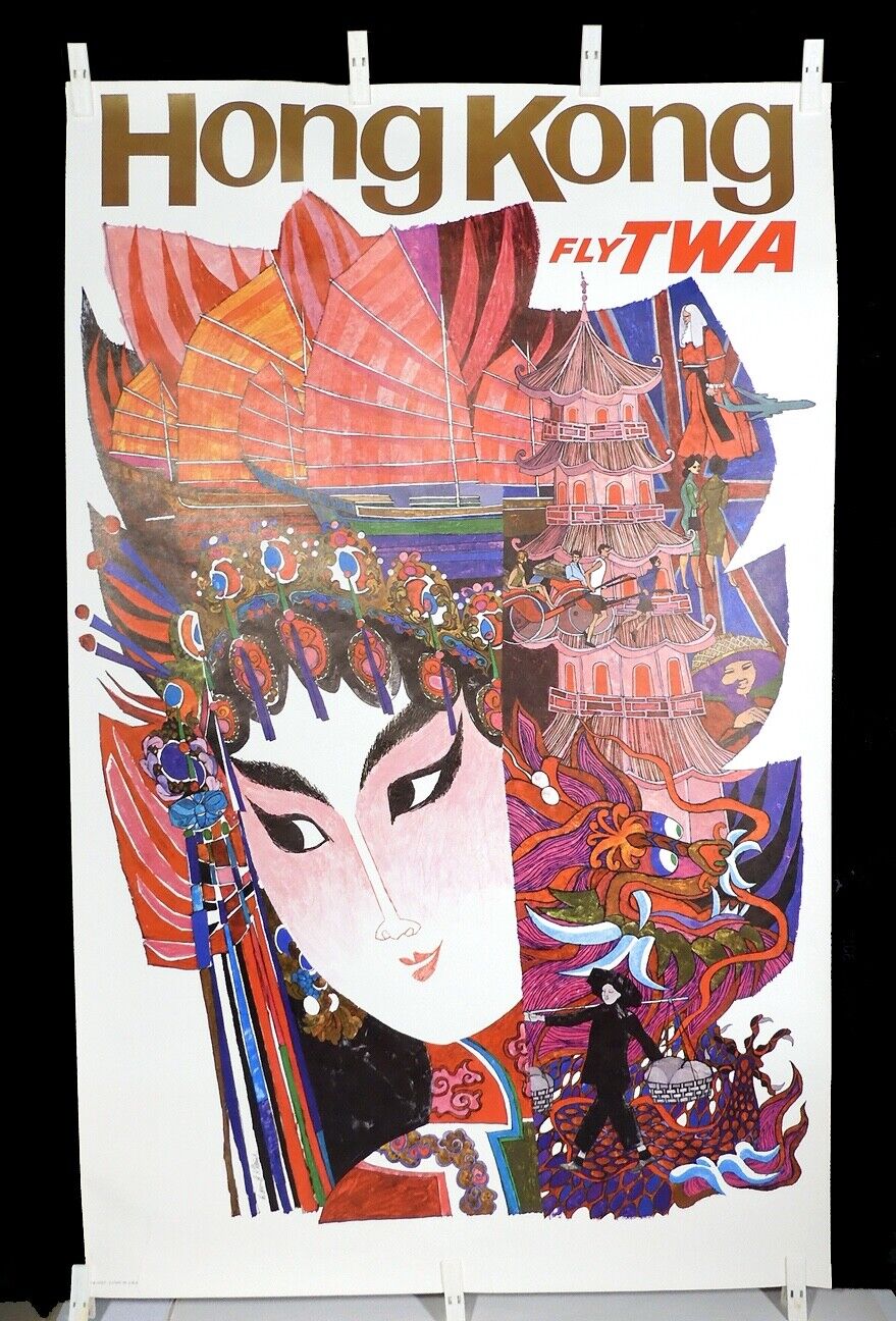 Original 1960s TWA Poster ~ David Klein ~ Hong Kong