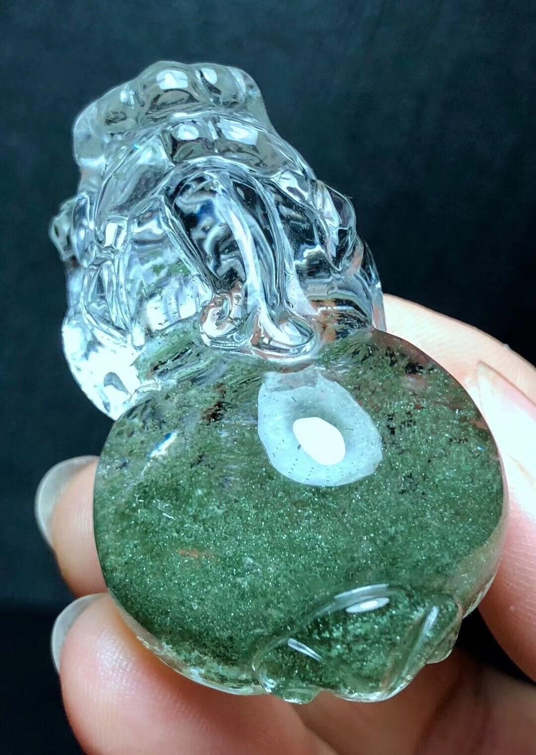 52g TOP Natural Old ore Green Ghost Quartz hand carved Crystal PI Xiu pendant