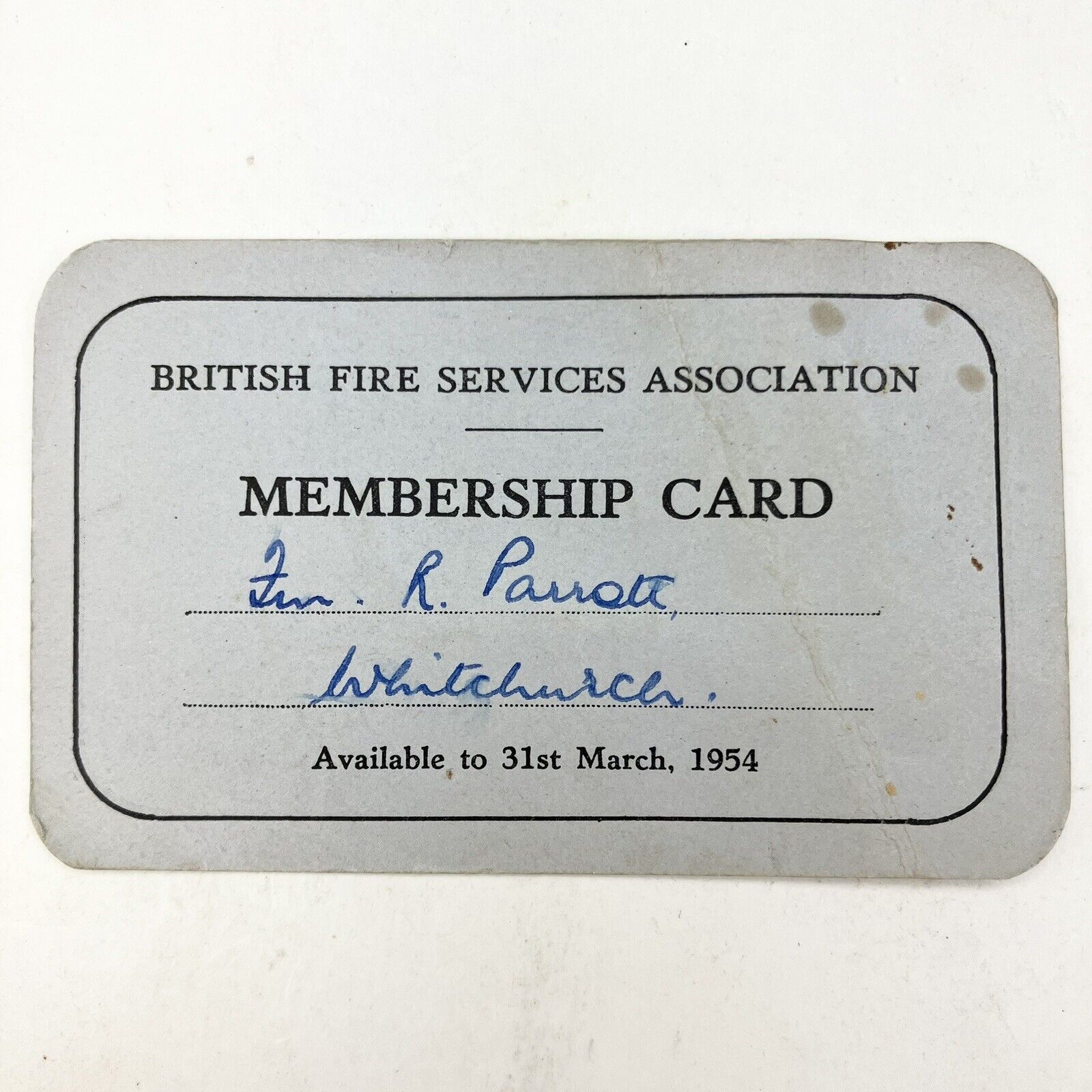 1954 British Fire Services Association Membership Card Leicester Vintage