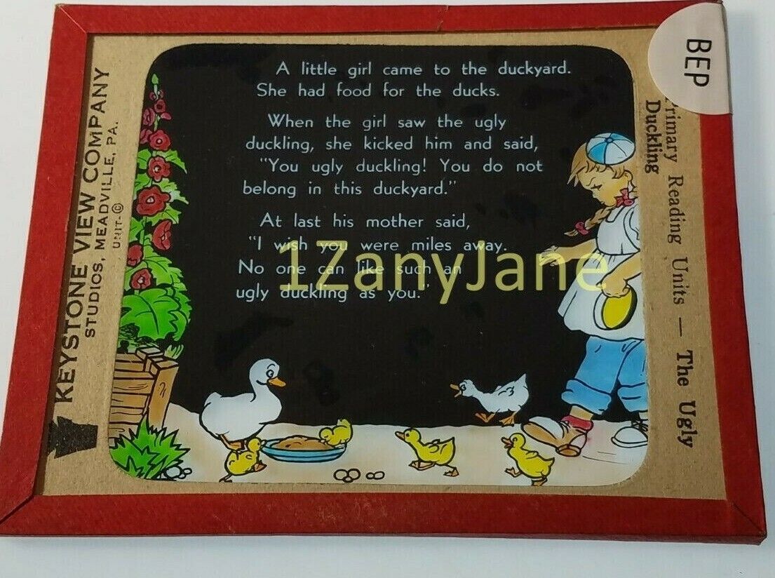 Colored Glass Magic Lantern Slide BEP UGLY DUCKLY STORY ART UGLY UGLY