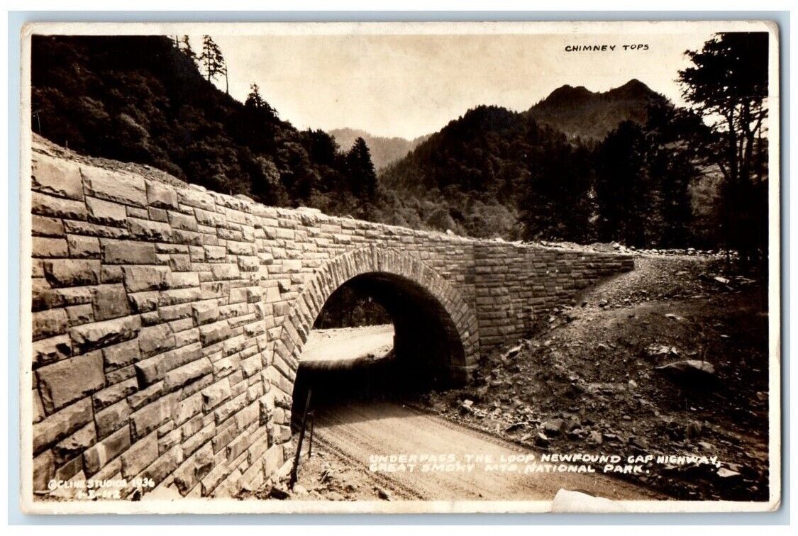 1936 Newfound Gap Highway Underpass Smoky Mts National Park TN RPPC Postcard