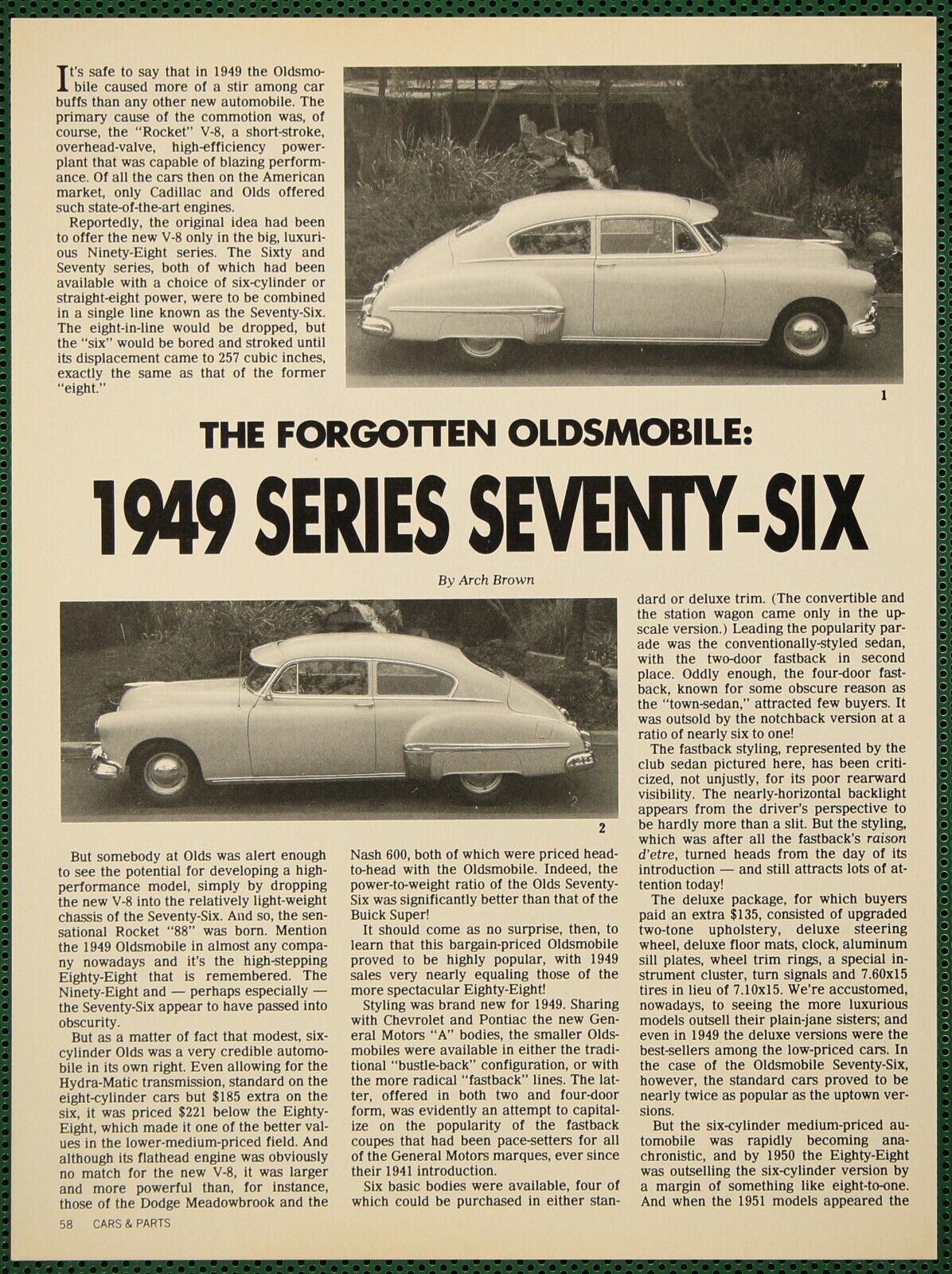 Oldsmobile 1949 Series Seventy-Six 76 Design Spec Vintage Pictorial Article 1986