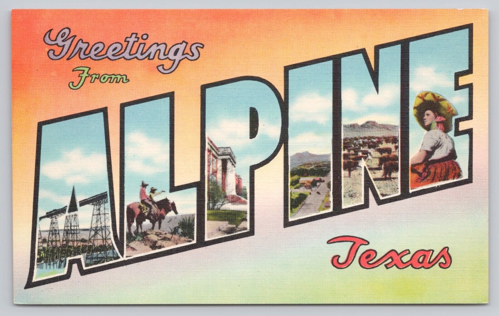 Alpine Texas, Large Letter Greetings, Vintage Postcard