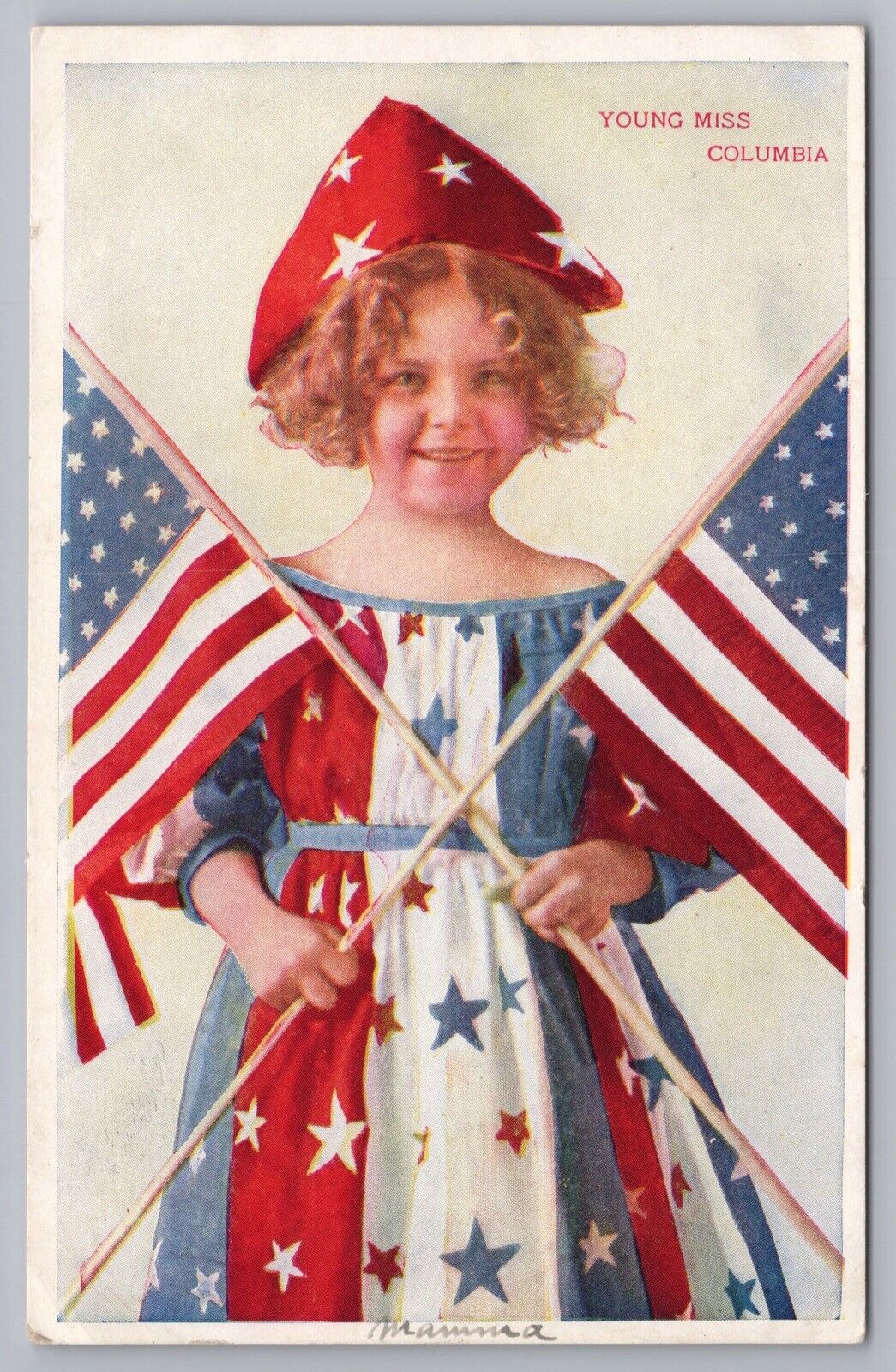 Young Miss Columbia Girl Dressed Flag Colors DB Postcard Vtg Unposted