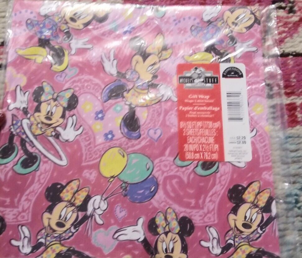 NEW NOS VTG Mickey\'s Stuff for Kids Minnie Mouse gift wrap Hallmark Expressions