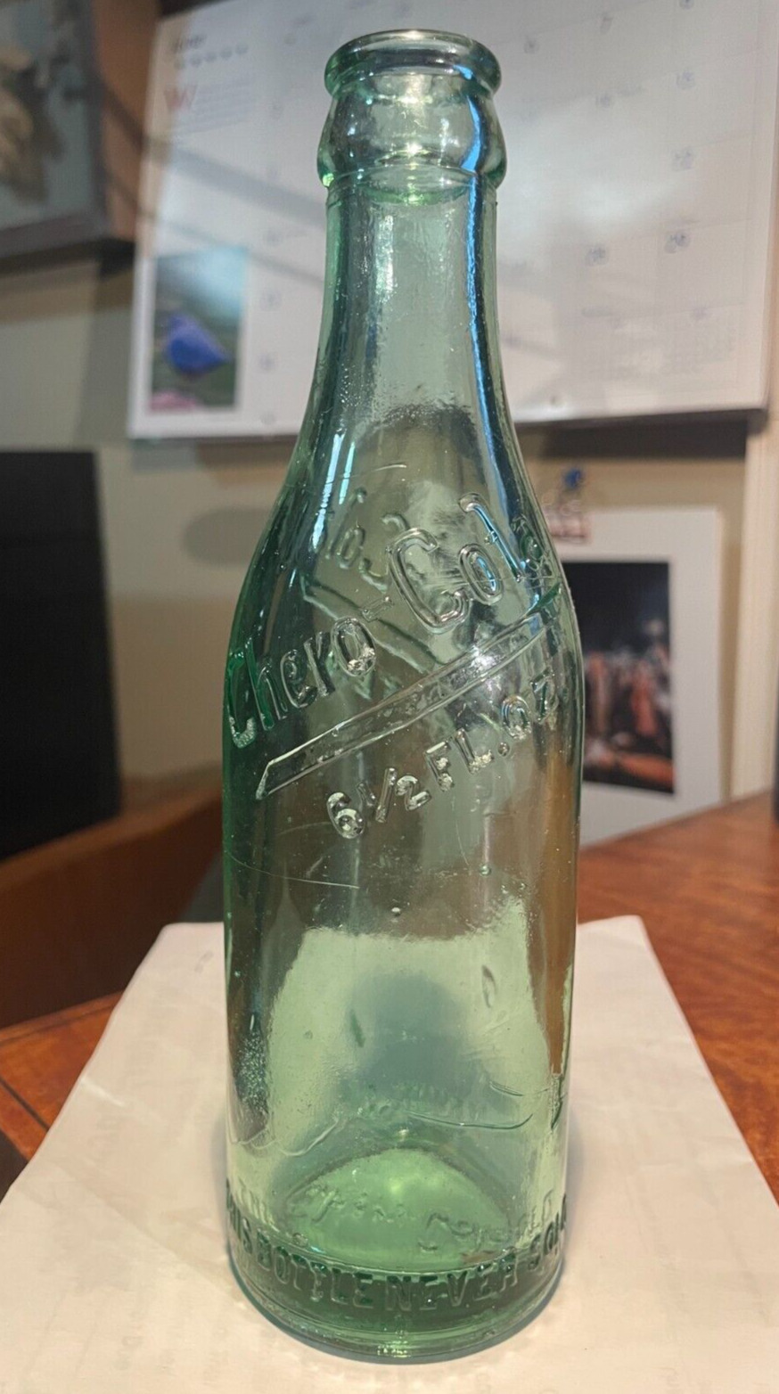 Vintage CHERO-COLA SODA BOTTLE 6 1/2 oz UNION SC BLOCK DESIGN Aqua Bubbles Glass
