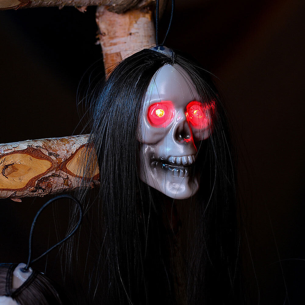 Hot Halloween Hanging Ghost Skull with Long Hair Glowing Eyes Terror Skull Ghost