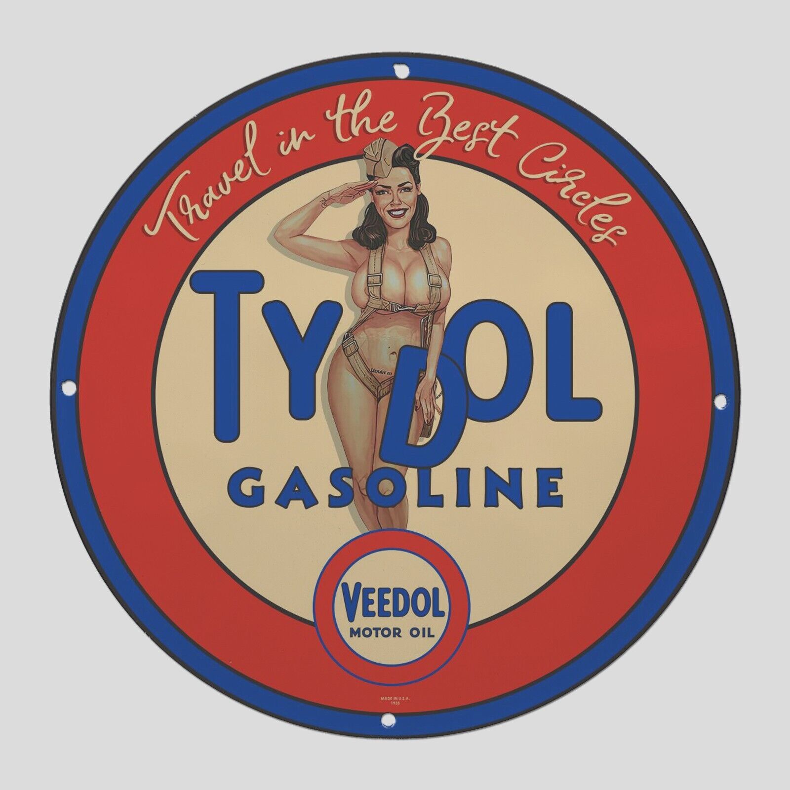 VINTAGE TYDOL VEEDOL 1935 OIL PORCELAIN  GAS PUMP  SIGN