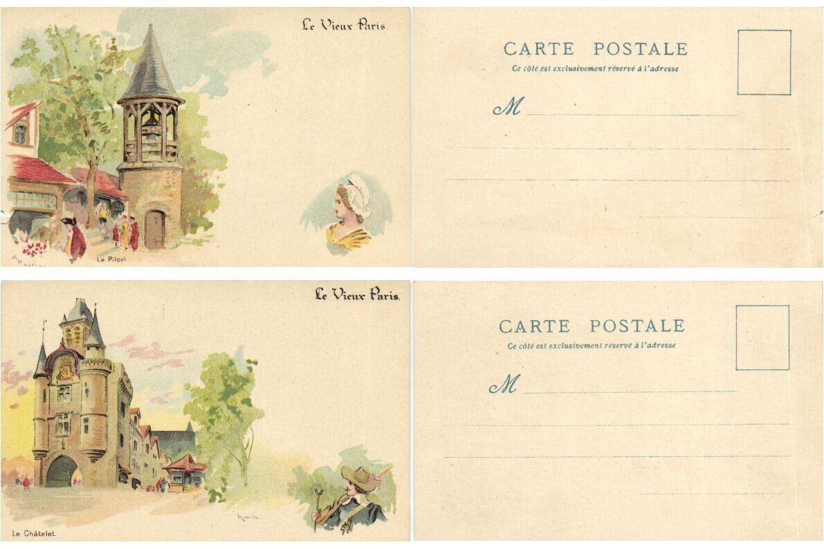 EXPO PARIS ROBIDA, VIEUX PARIS LITHO SET, 1900, 25 Old Pcs with Envelope (L6966)