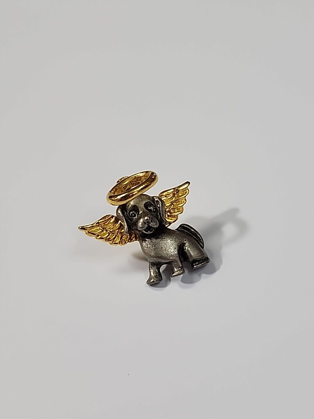 Dog Guardian Angel Lapel Pin Puppy Pewter w/ Gold Color Wings & Halo by CAMCO