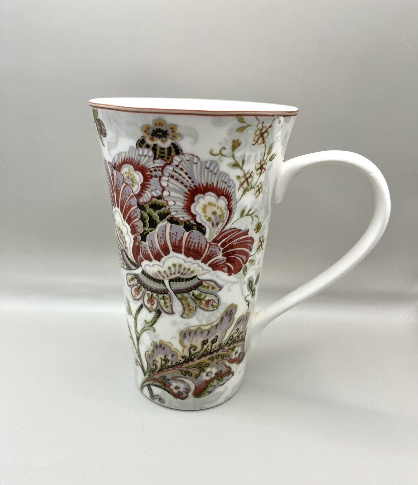 222 Fifth Gabrielle Cream Tall Latte Porcelain Mug Floral Paisley Discontinued