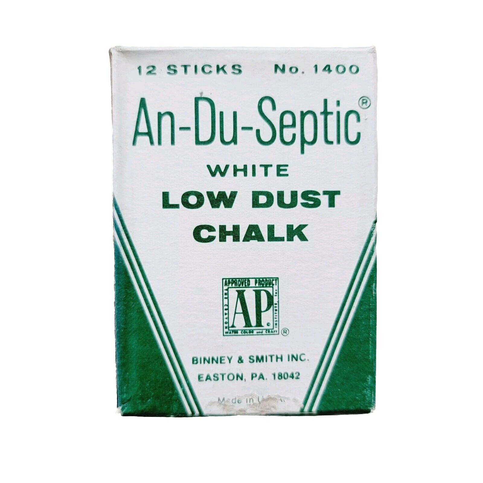Vintage An-Du-Septic No.1400 Binney Smith White Dustless Chalk 12 Sticks