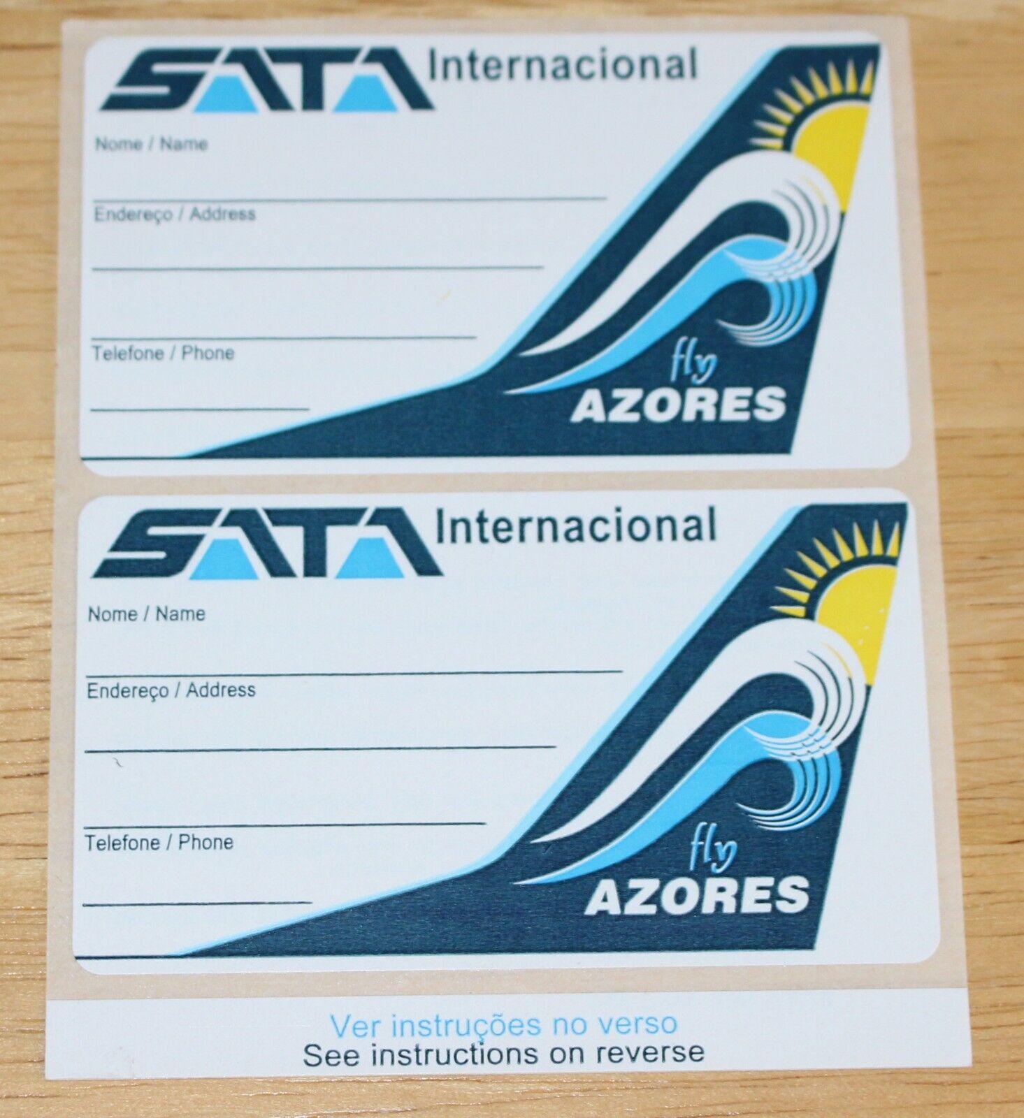 Vintage SATA Internacional Azores (Portugal) Airline Baggage Label Stickers