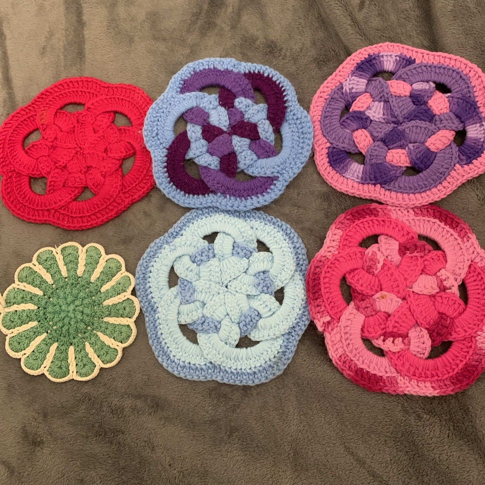 Lot of 6 Vtg Handmade Crocheted Potholders/Trivets