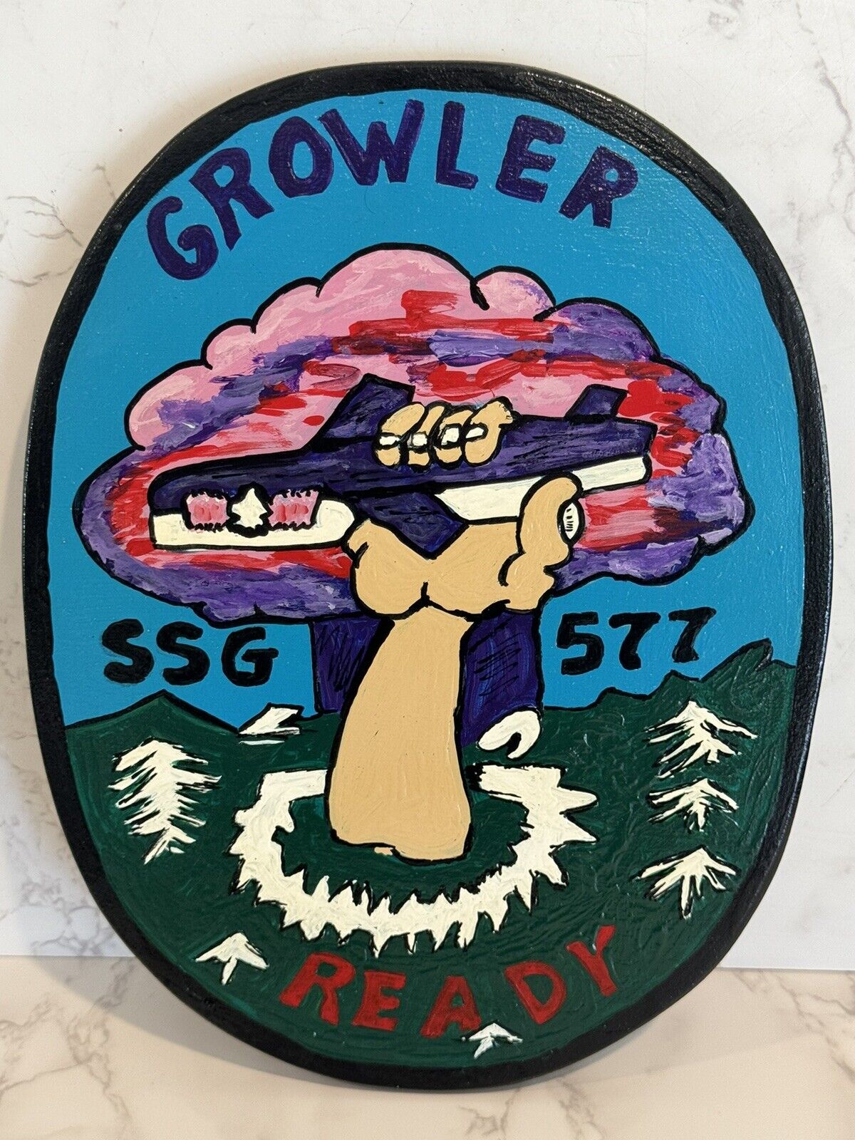 RARE US Navy GROWLER READY SSG 577 Submarine  Wood Plaque Dated 1999