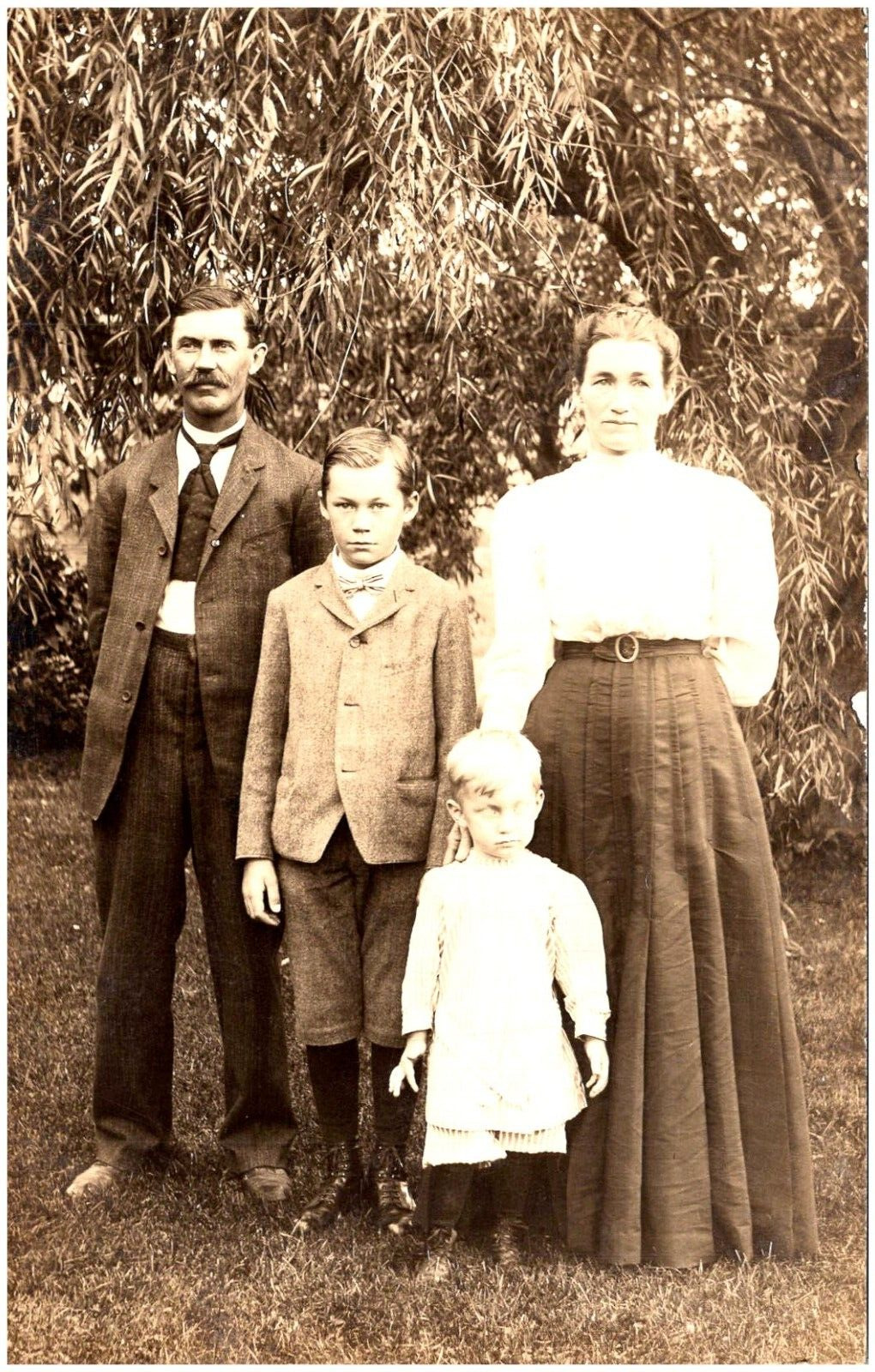 RPPC Family Photo, Two Children, Instant Ancestors,  circa 1910 Unsent Postcard