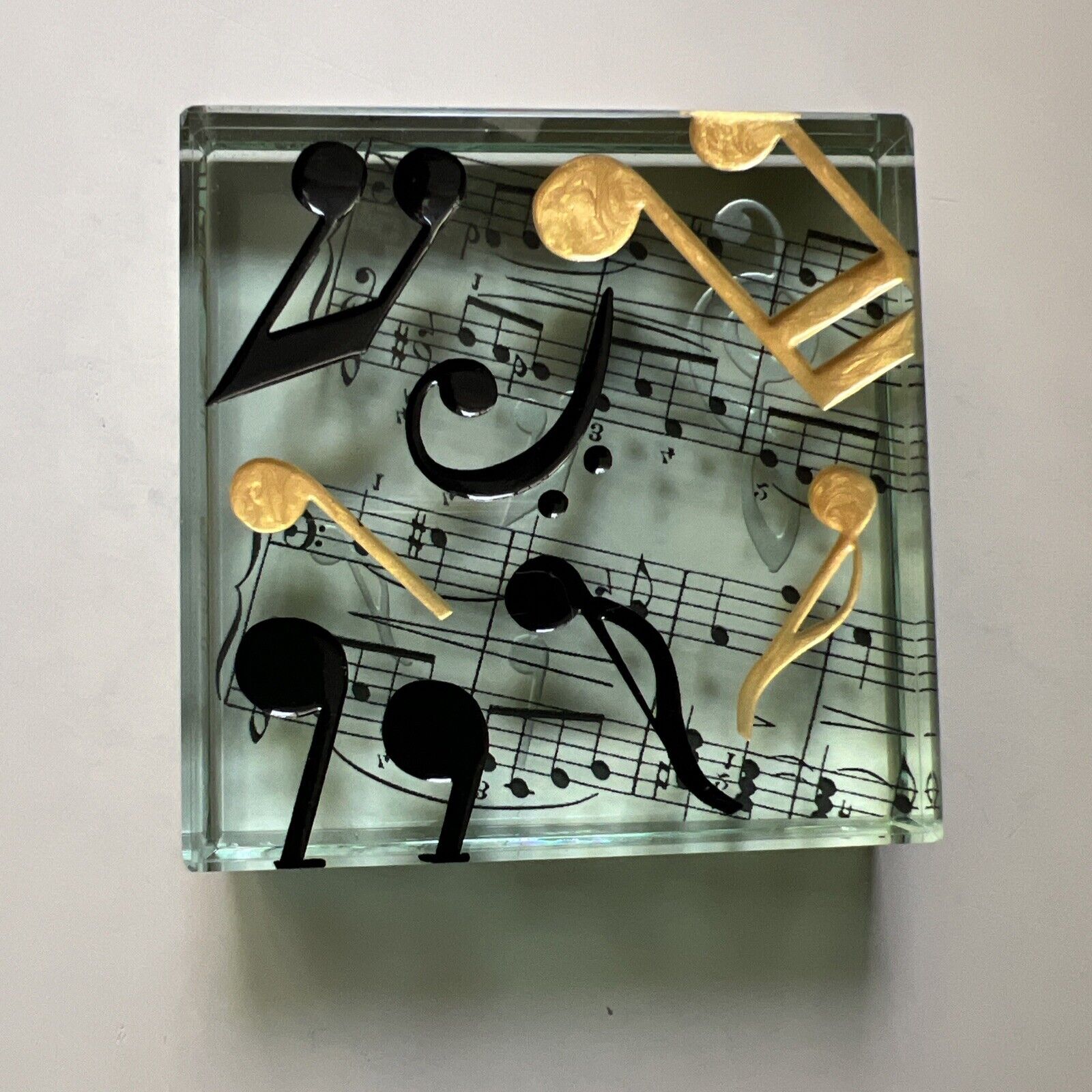 Vintage Glass Cube Musical Notes.