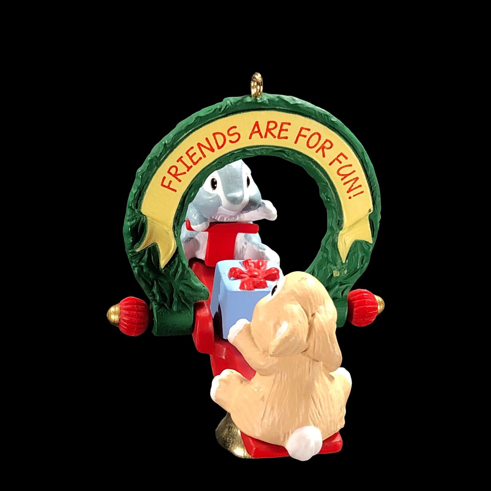 Vintage 1991 HALLMARK Ornament FRIENDS ARE FUN Bunny Rabbits on Teeter Totter