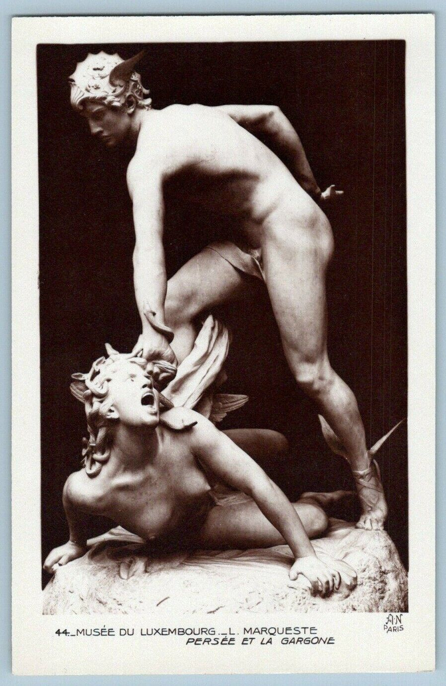 RPPC Postcard~ Perseus & The Gorgon~ L. Marqueste~ Sculpture~ Luxembourg Museum