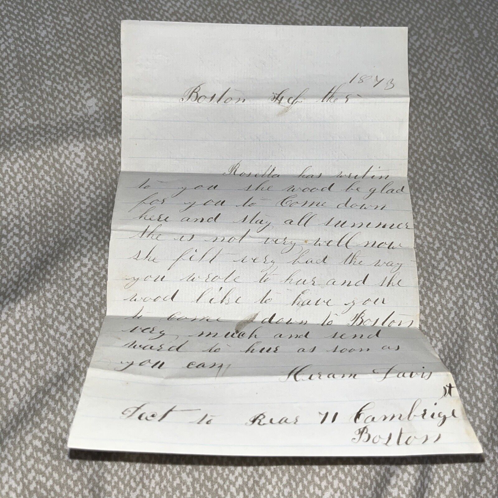 Antique 1873 Boston Massachusetts Letter with Invitation to Visit MA - Cambridge