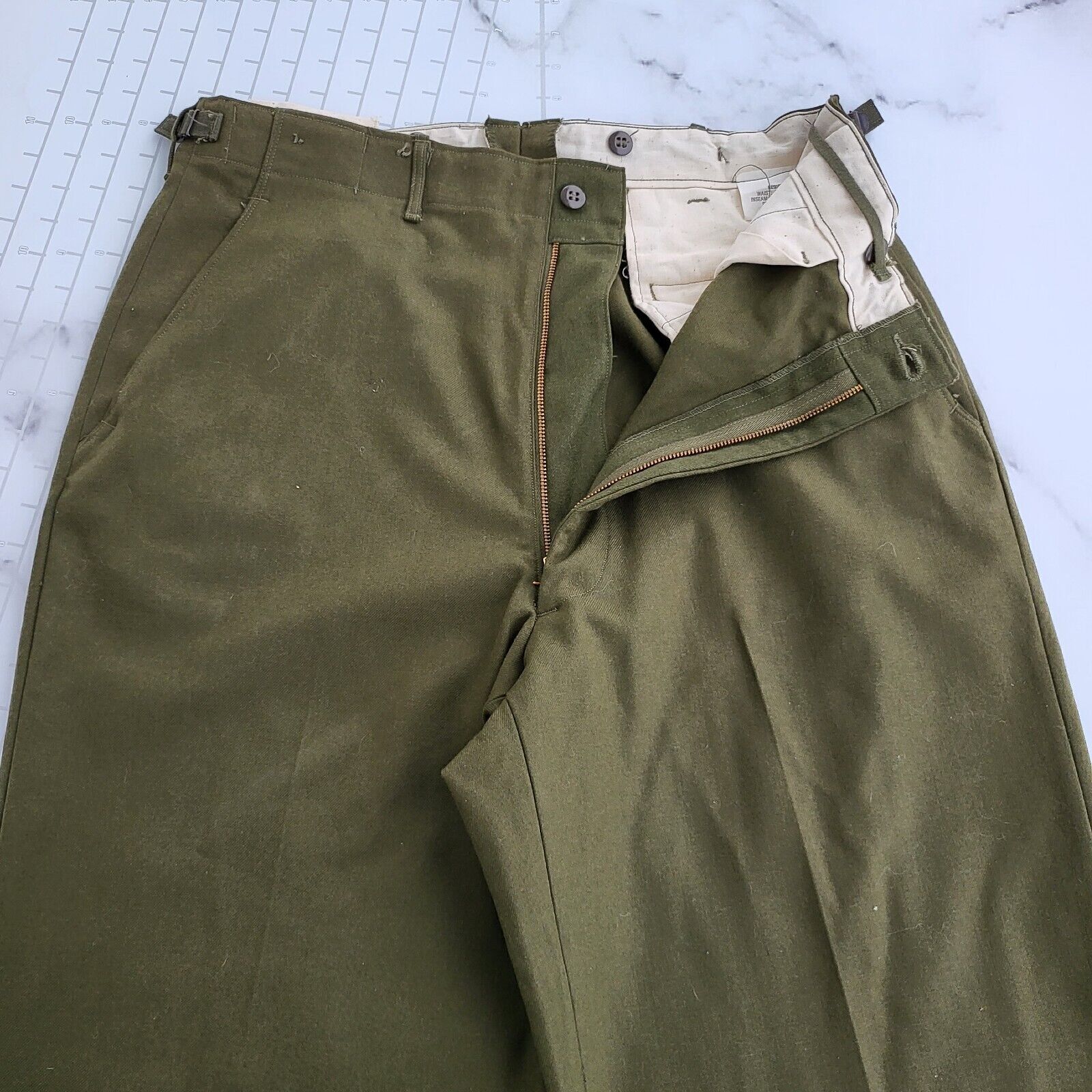 Army Field Pants Size 31 Green Wool Military Trousers Dark Wash M-1951 Olive
