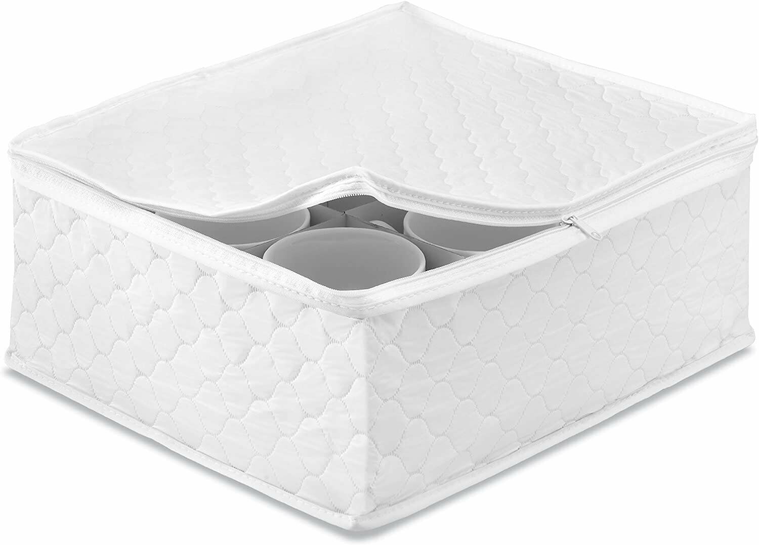 Whitmor Vinyl 12 Cup Storage China Cup Quilted Case- White
