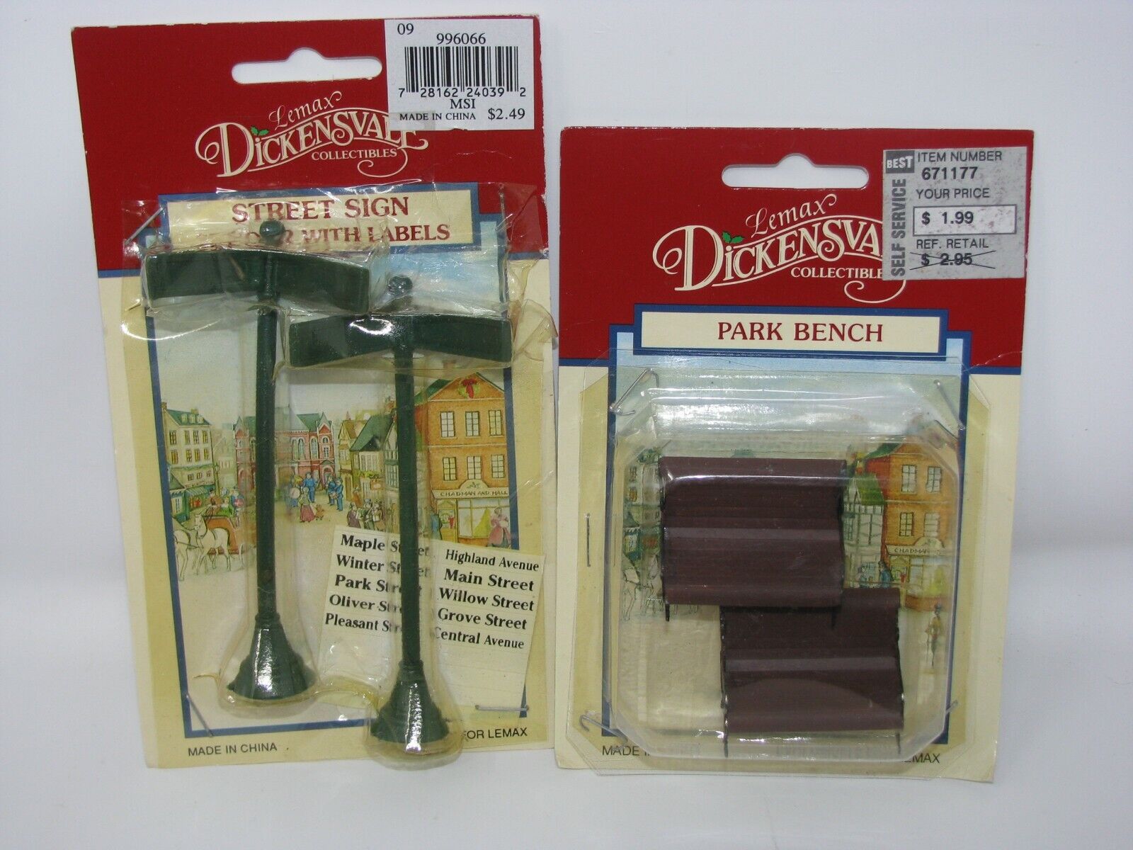Vtg Lemax Village Collection Street Signs, Park Benches Collectible Dickensvale