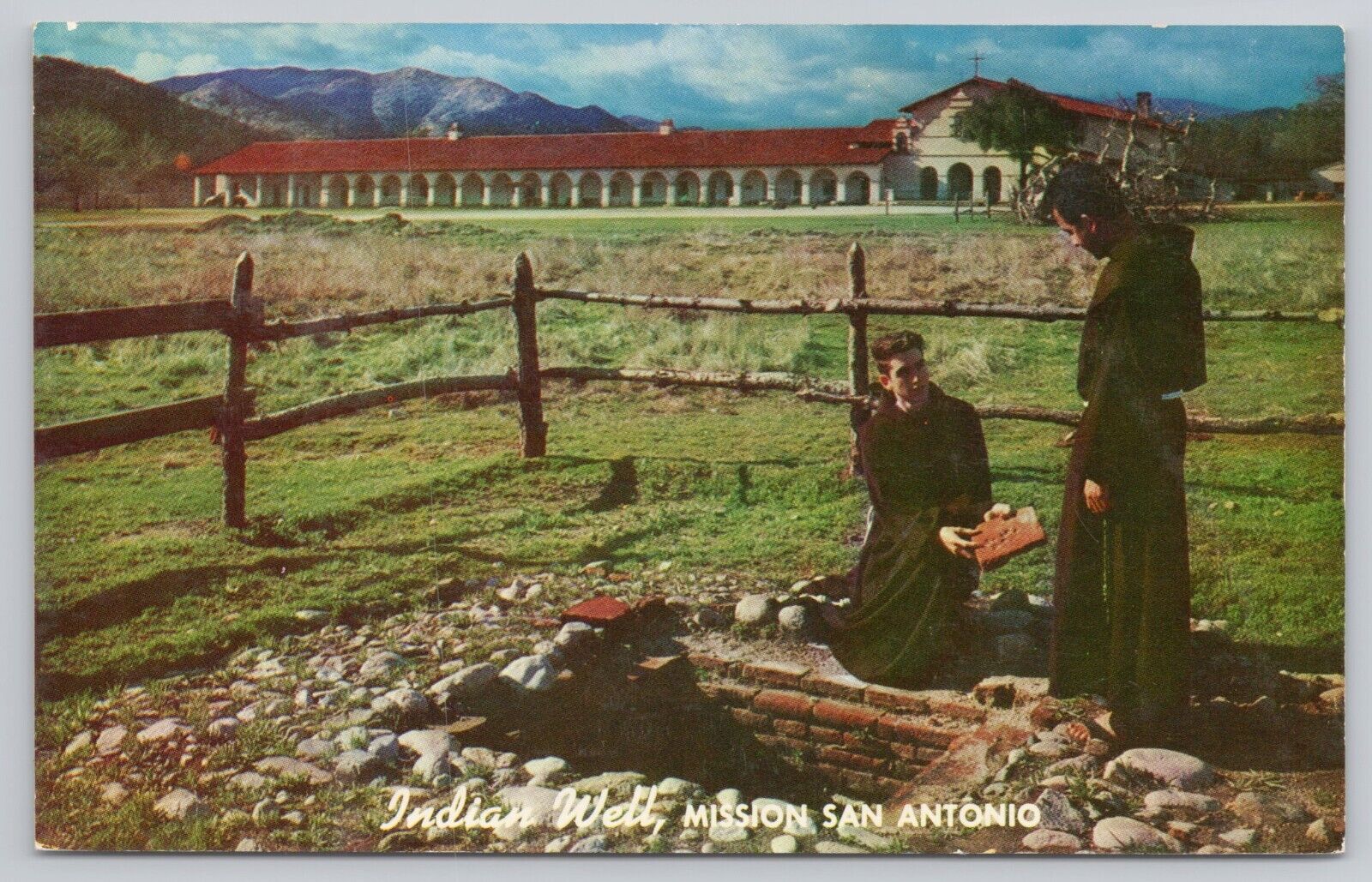 Jolon California, Mission San Antonio Indian Well Friars, Vintage Postcard