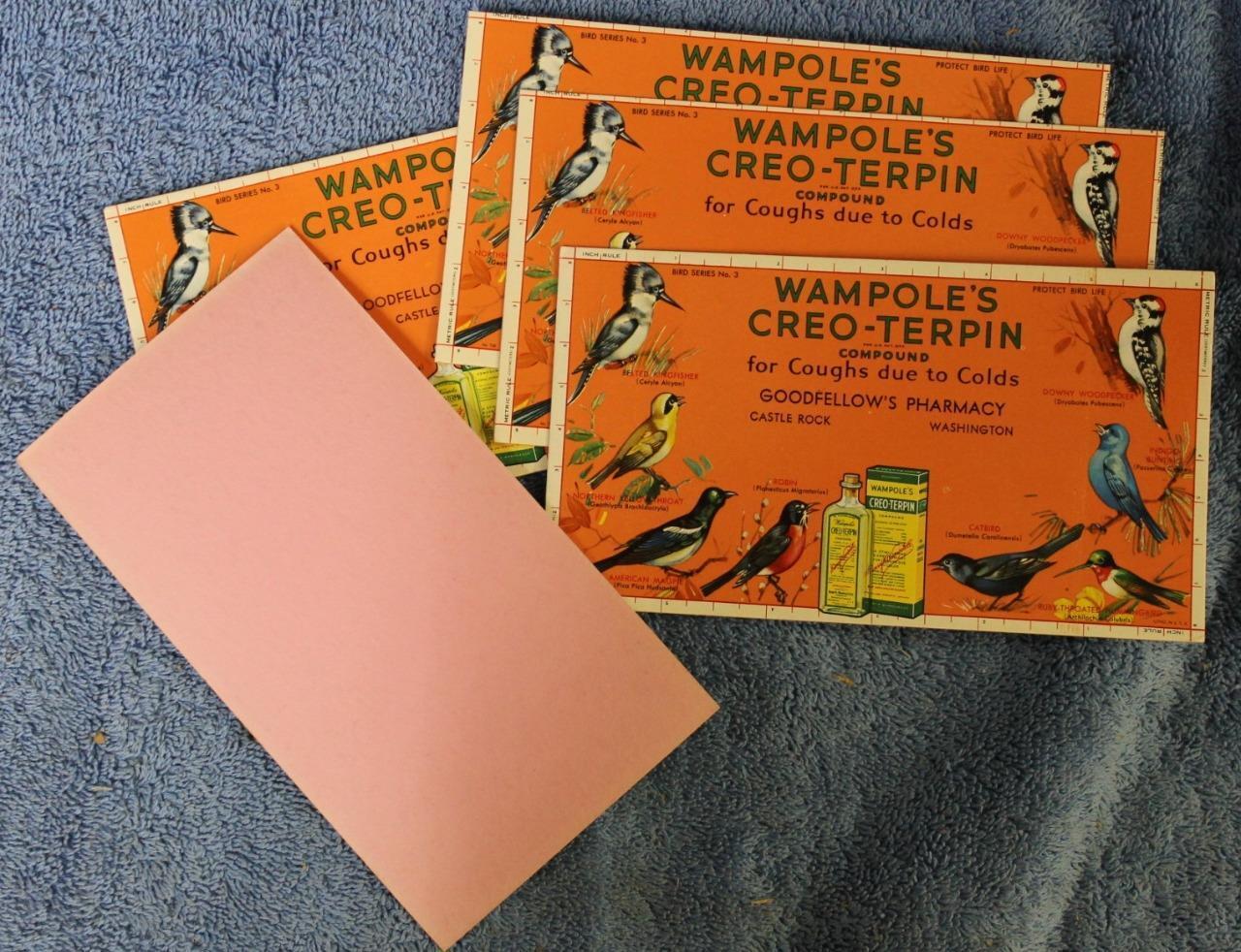 Vintage Wampole's Creo-Terpin Bird Ink Blotter Goodfellow's Pharmacy Lot of 5
