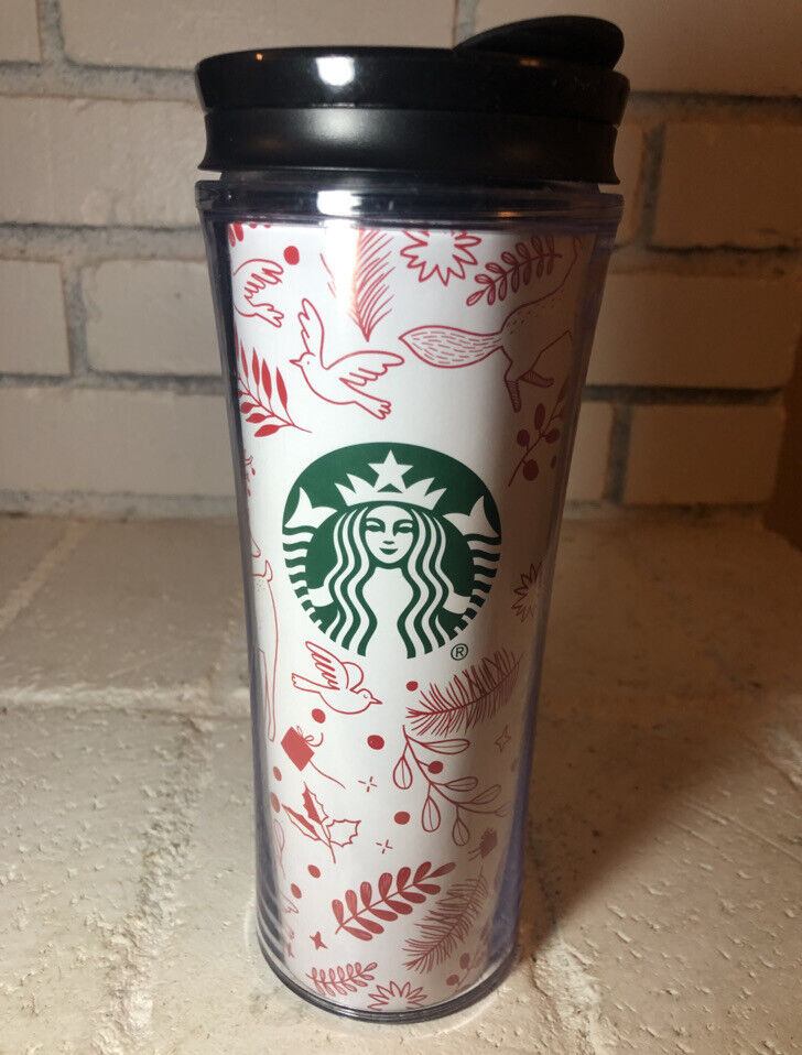 Starbucks Winter Holiday Travel Coffee Mug Tumbler 16oz Fox Deer Bird Holly 2018