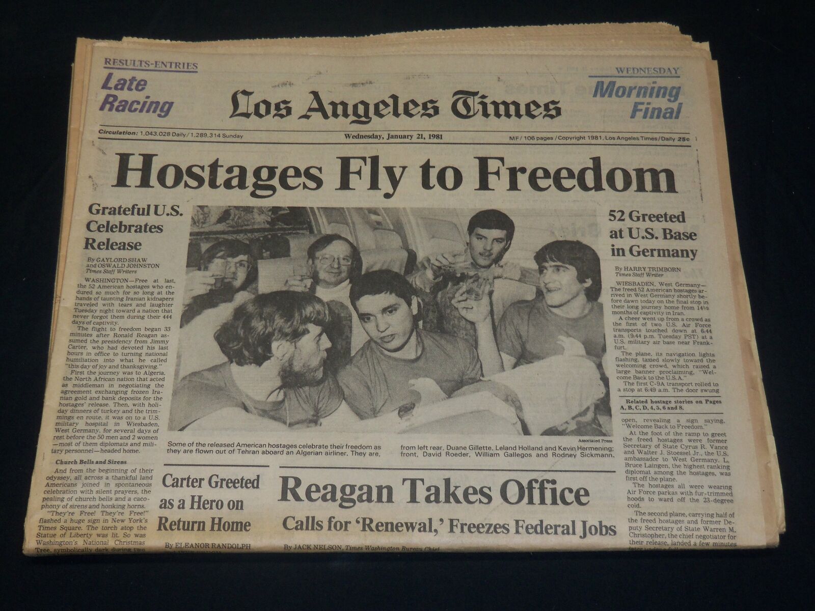 1981 JANUARY 21 LOS ANGELES TIMES NEWSPAPER - FLY TO FREEDOM - NP 4910