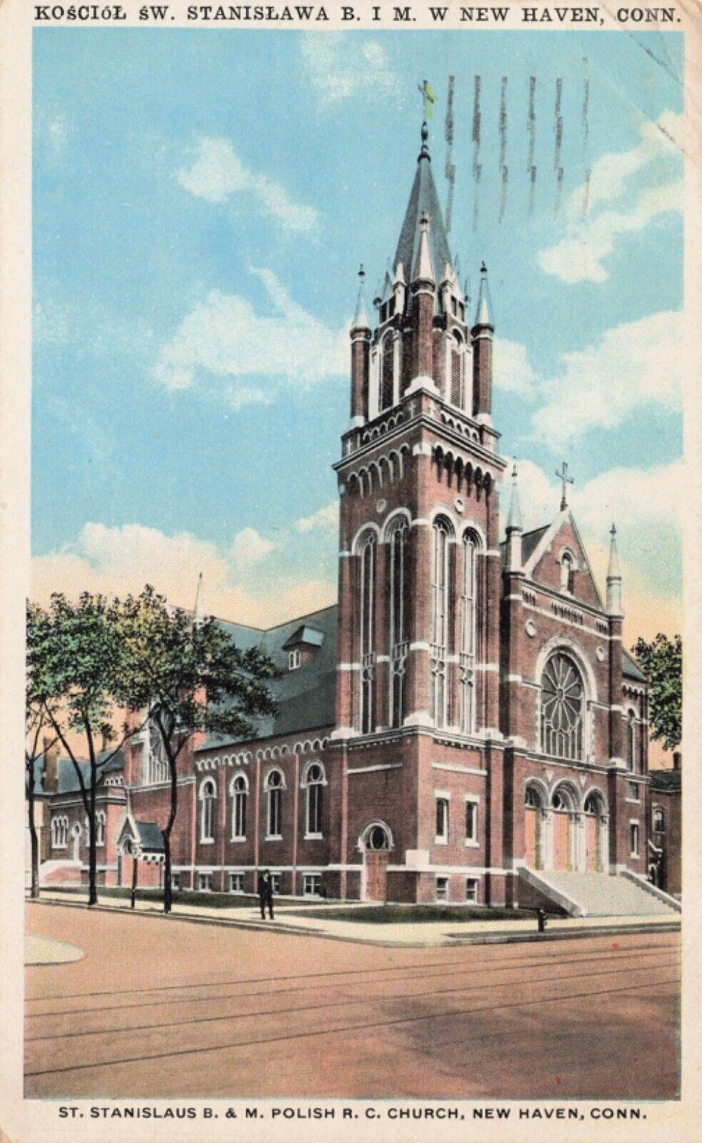 St. Stanislaus B&M Polish RC Church, New Haven, CT Vintage PC Posted 1919