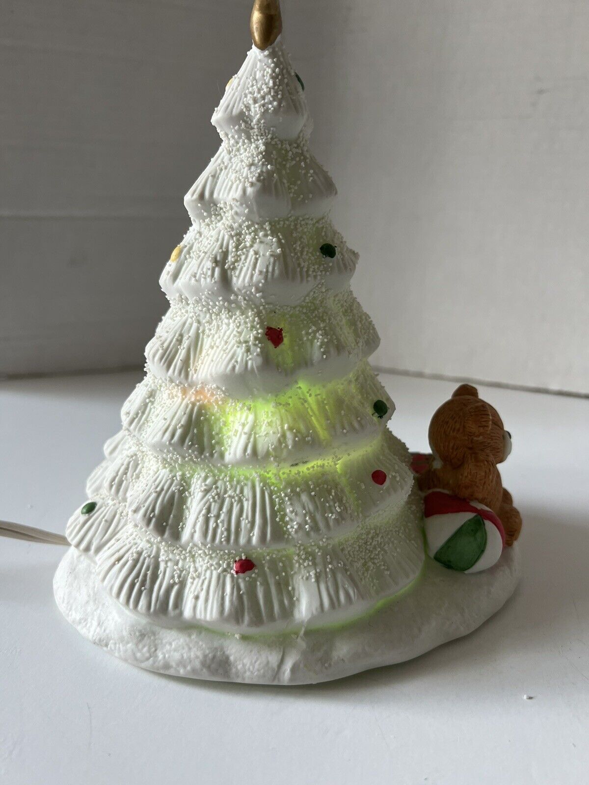 Vtg Christmas Tree Teddy Bear Radmark 1988 Aldon White Light Blinking Porcelain