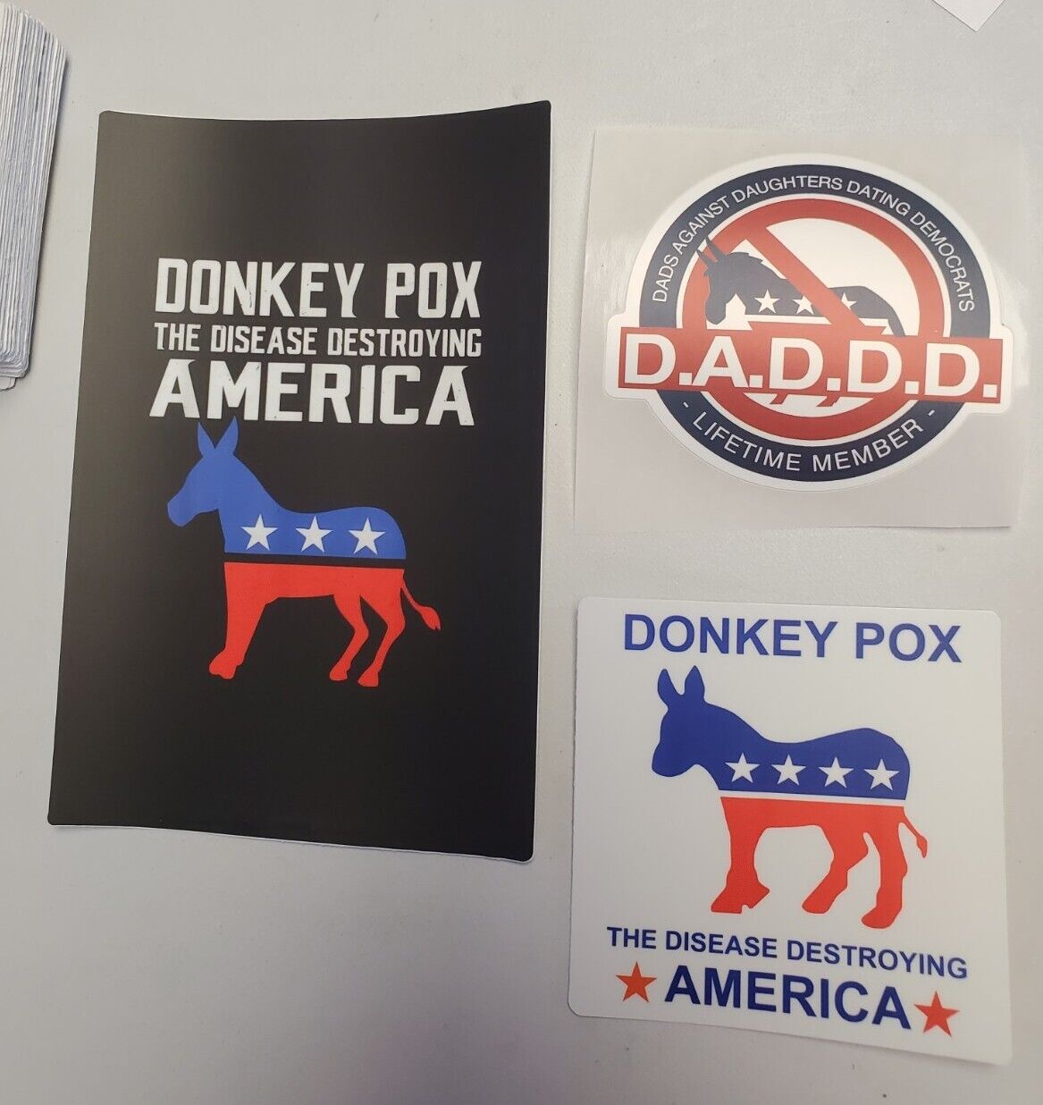 DONKEY POX Anti Democrat Stickers VARIETY PACK of 3  *WORLDWIDE 🌐 SHIPPING*